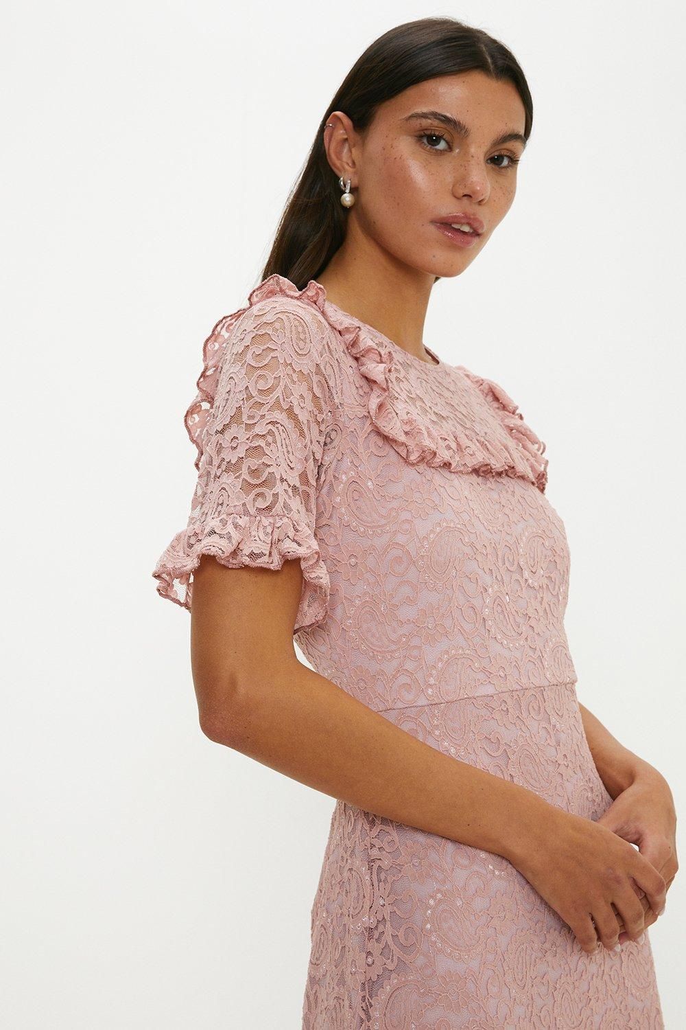 Oasis Lace Detail Frill  Midi Dress Blush image 2