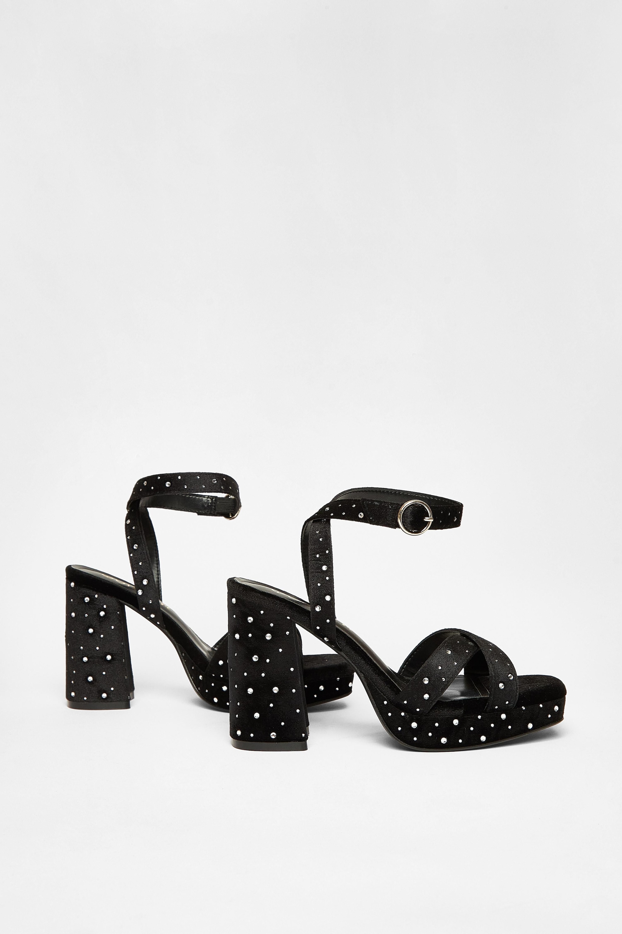 Quiz Black Wide Fit Diamante Block Heels image 2