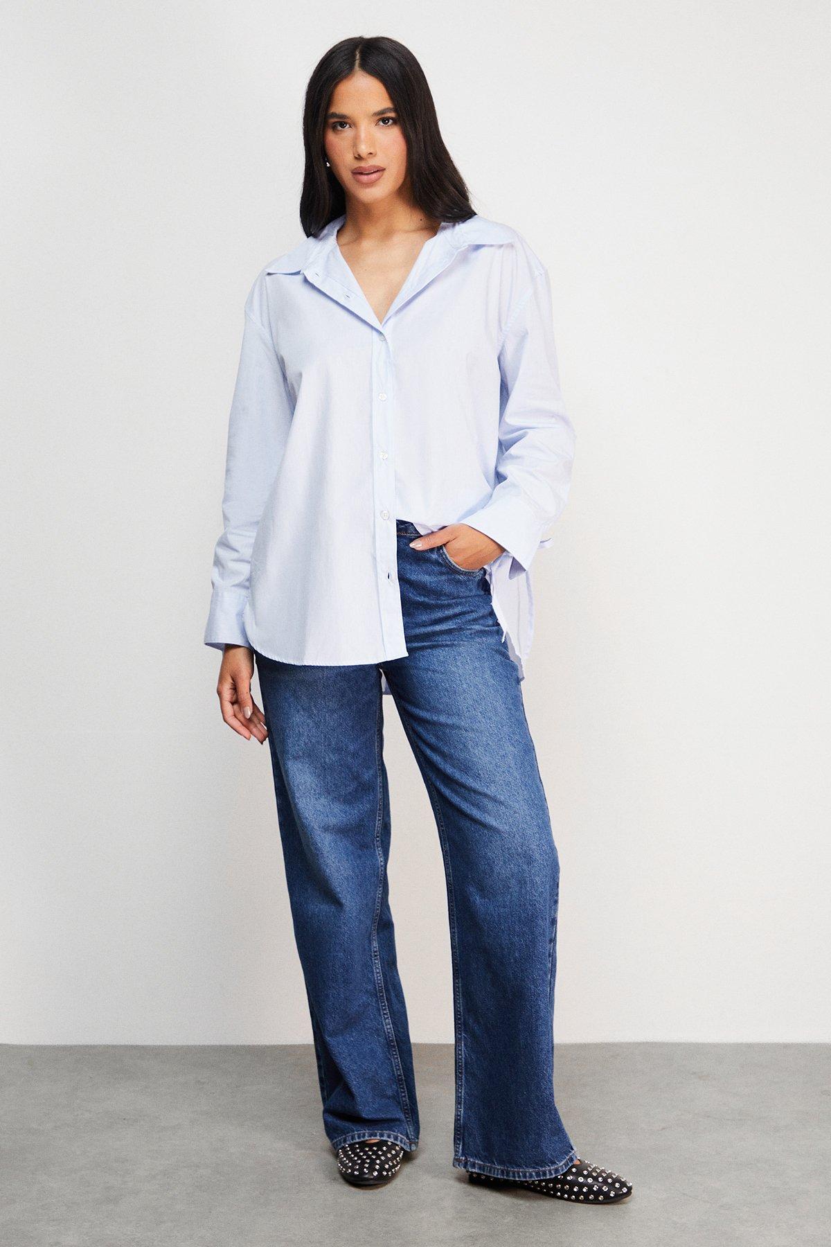 Warehouse Oversized Bow Back Shirt Blue image 2