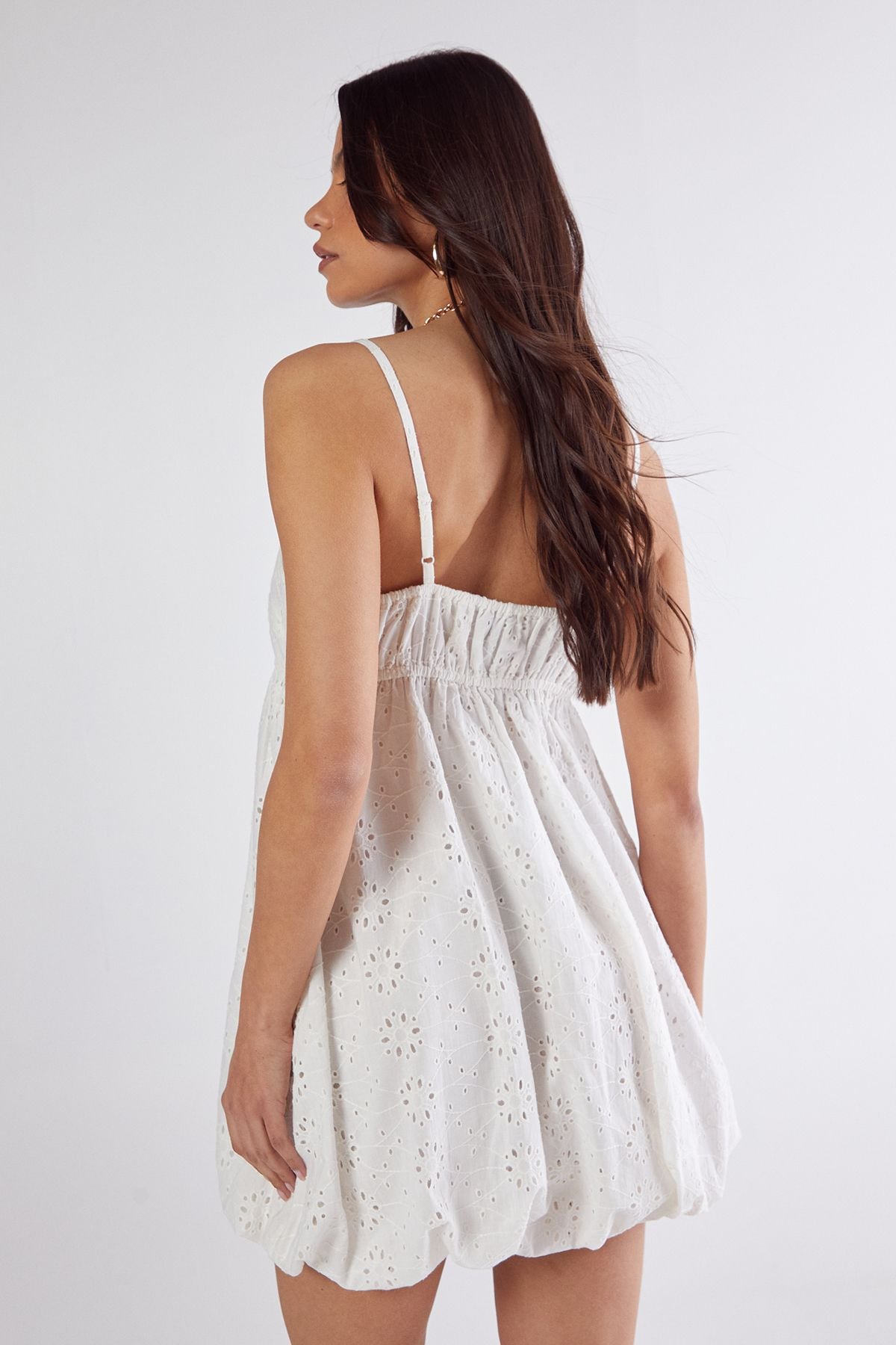 NastyGal Broderie Puffball Strappy Mini Dress White image 4