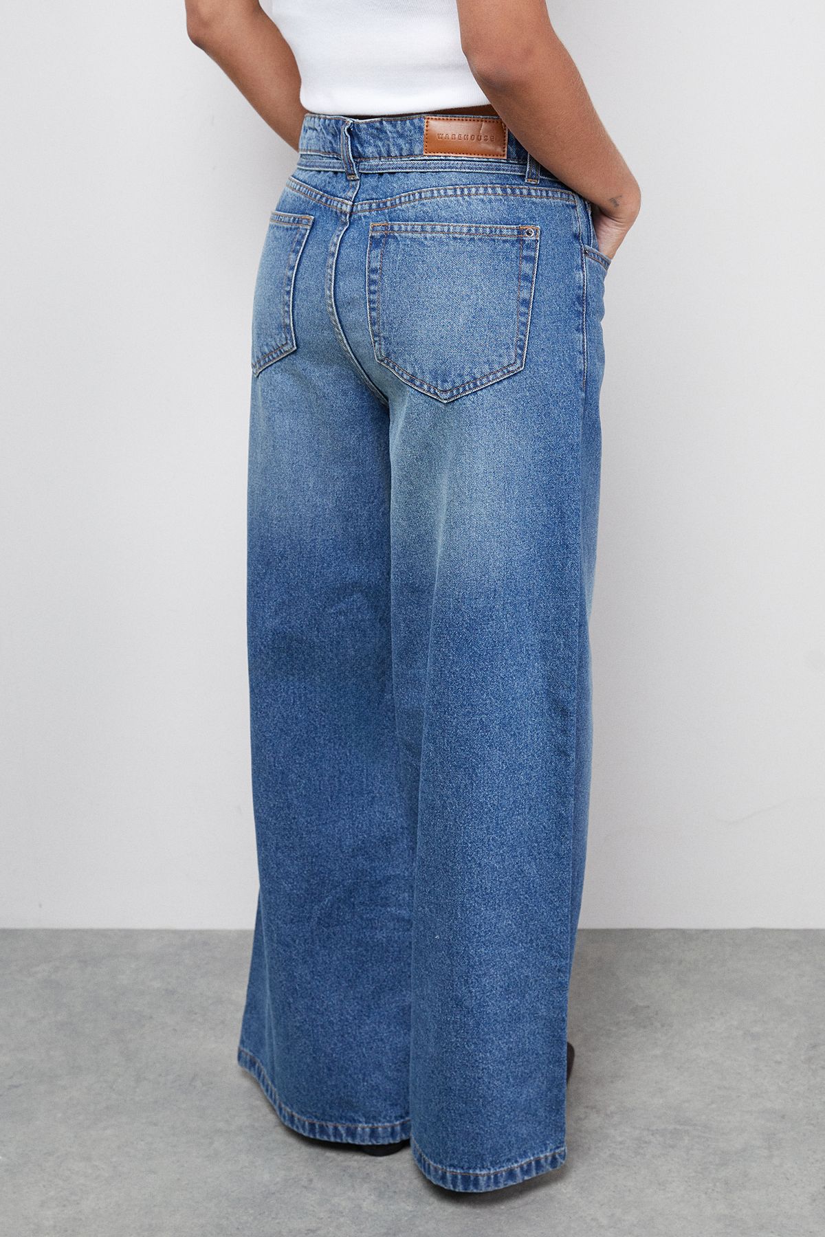 Warehouse Tie Waist Wide Leg Denim Jean Vintage Wash image 3
