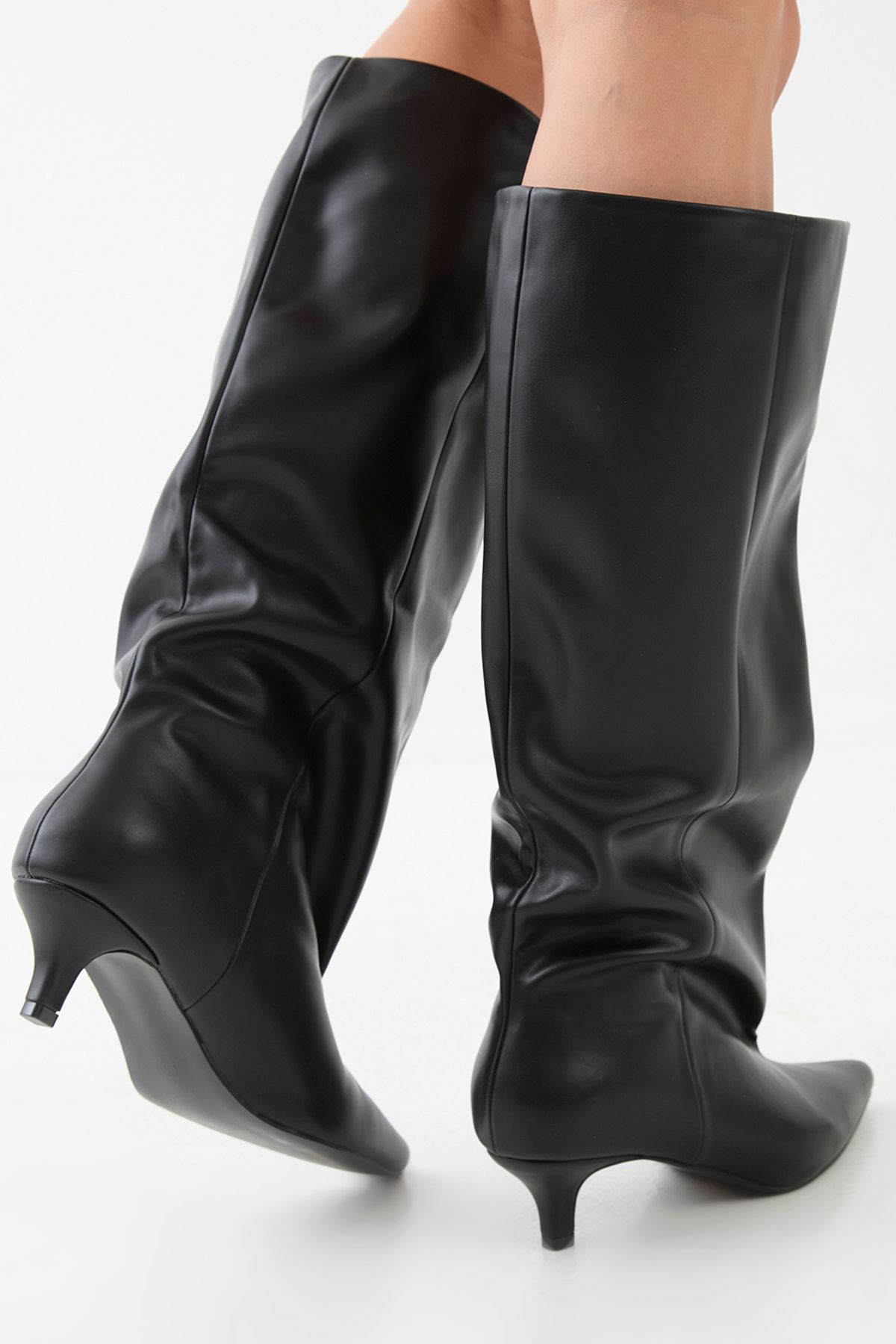MissPap Low Stiletto Heel Knee High Boots Black image 3