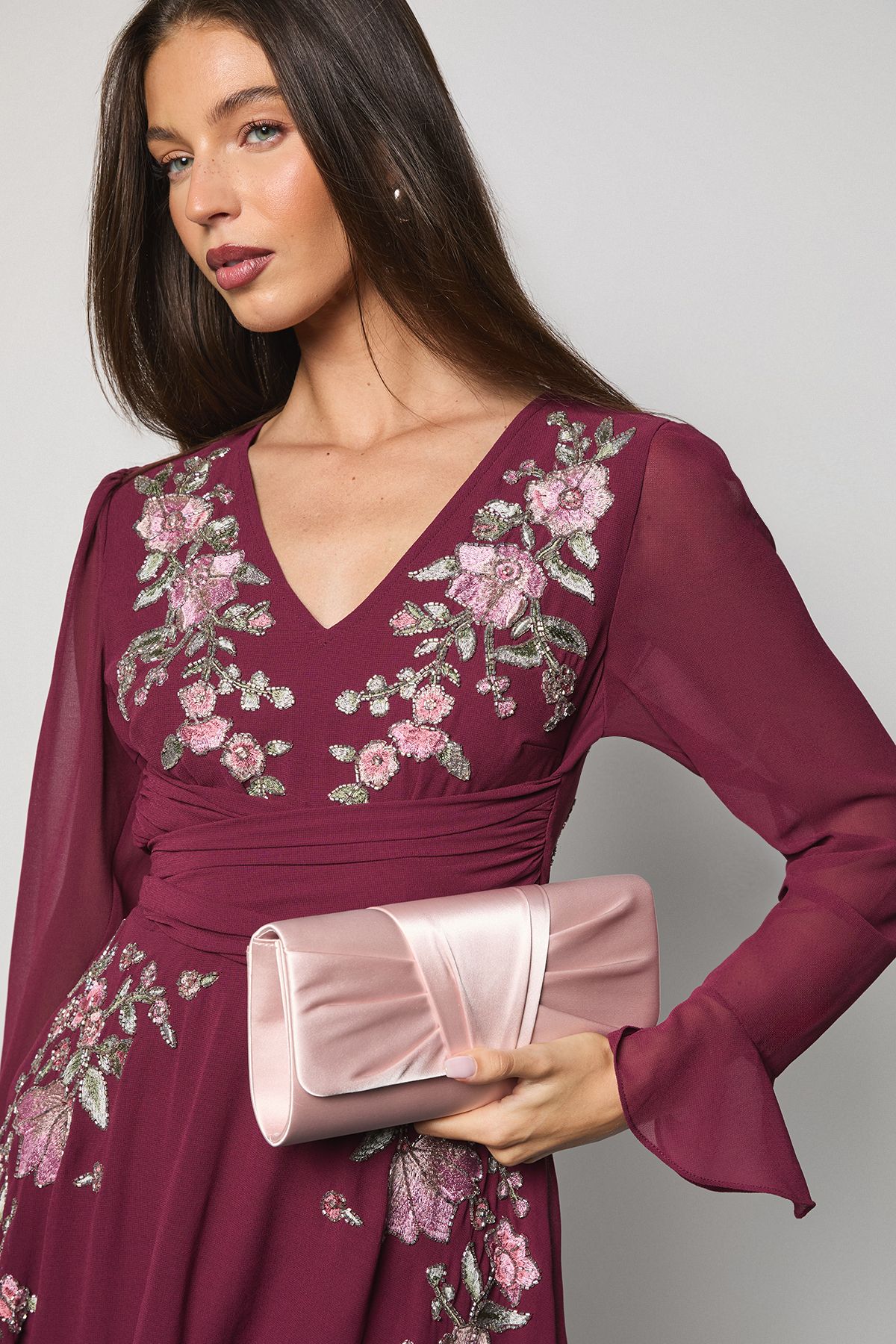 Coast Emma Satin Detail Chain Clutch Bag Blush