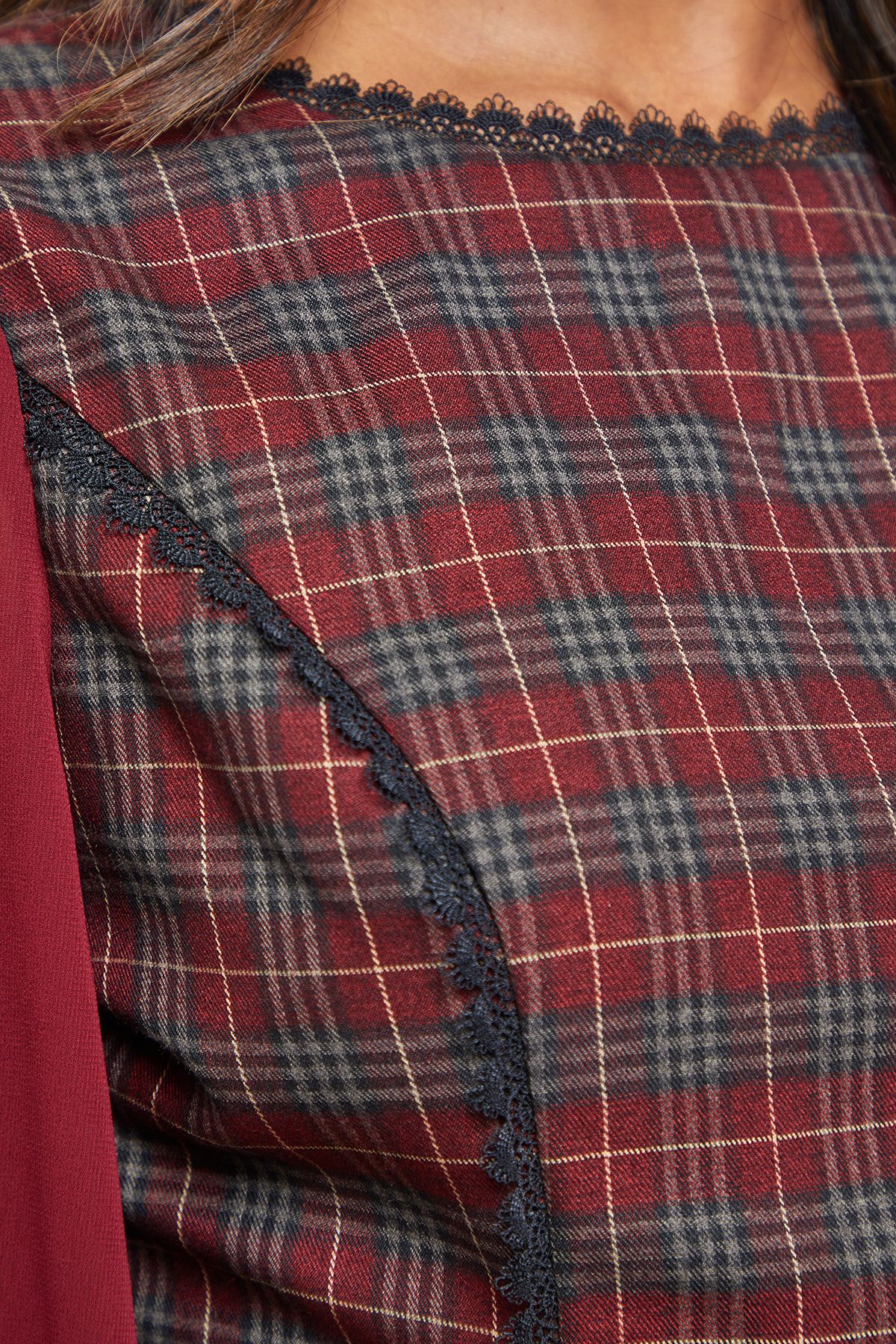 Oasis Checked Belted Balloon Sleeve Flippy Mini Dress Burgundy image 5