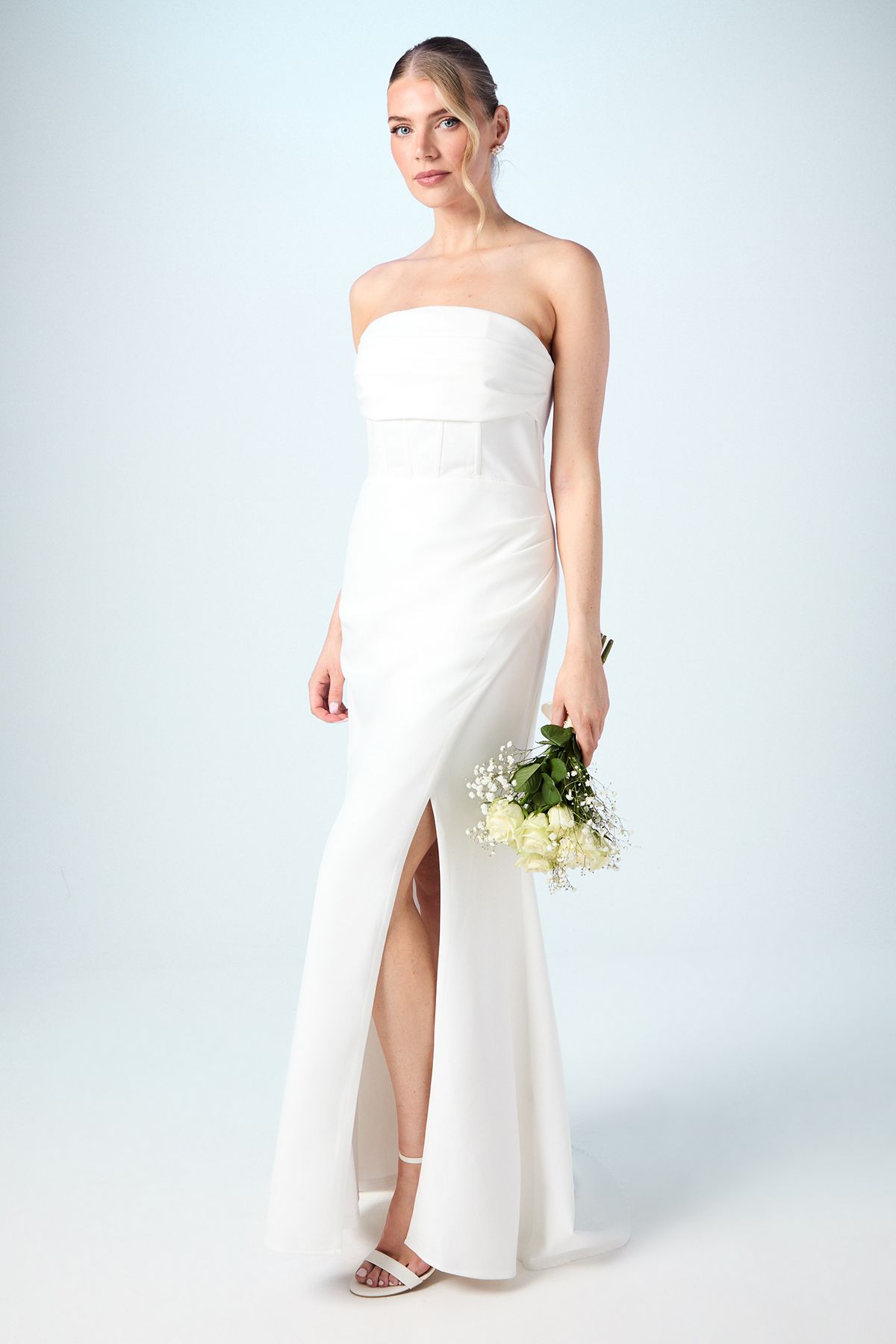 Coast Crepe Corset Fishtail Wedding Dress With Puddle Ivory