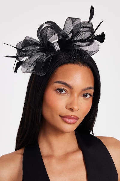 Quiz Black Diamante Bow Headband Fascinator