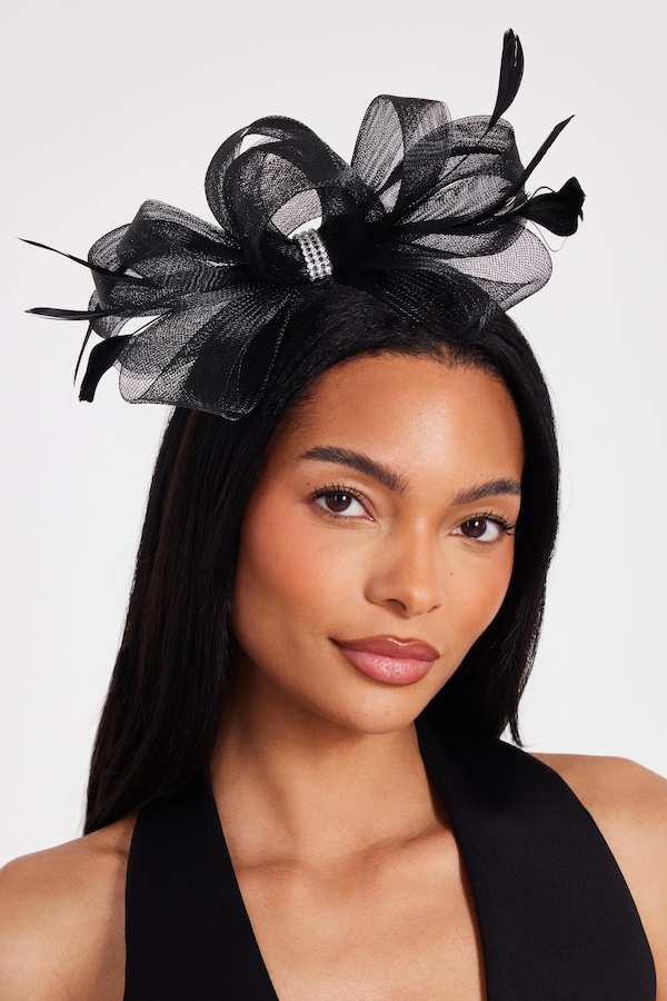 Quiz Black Diamante Bow Headband Fascinator
