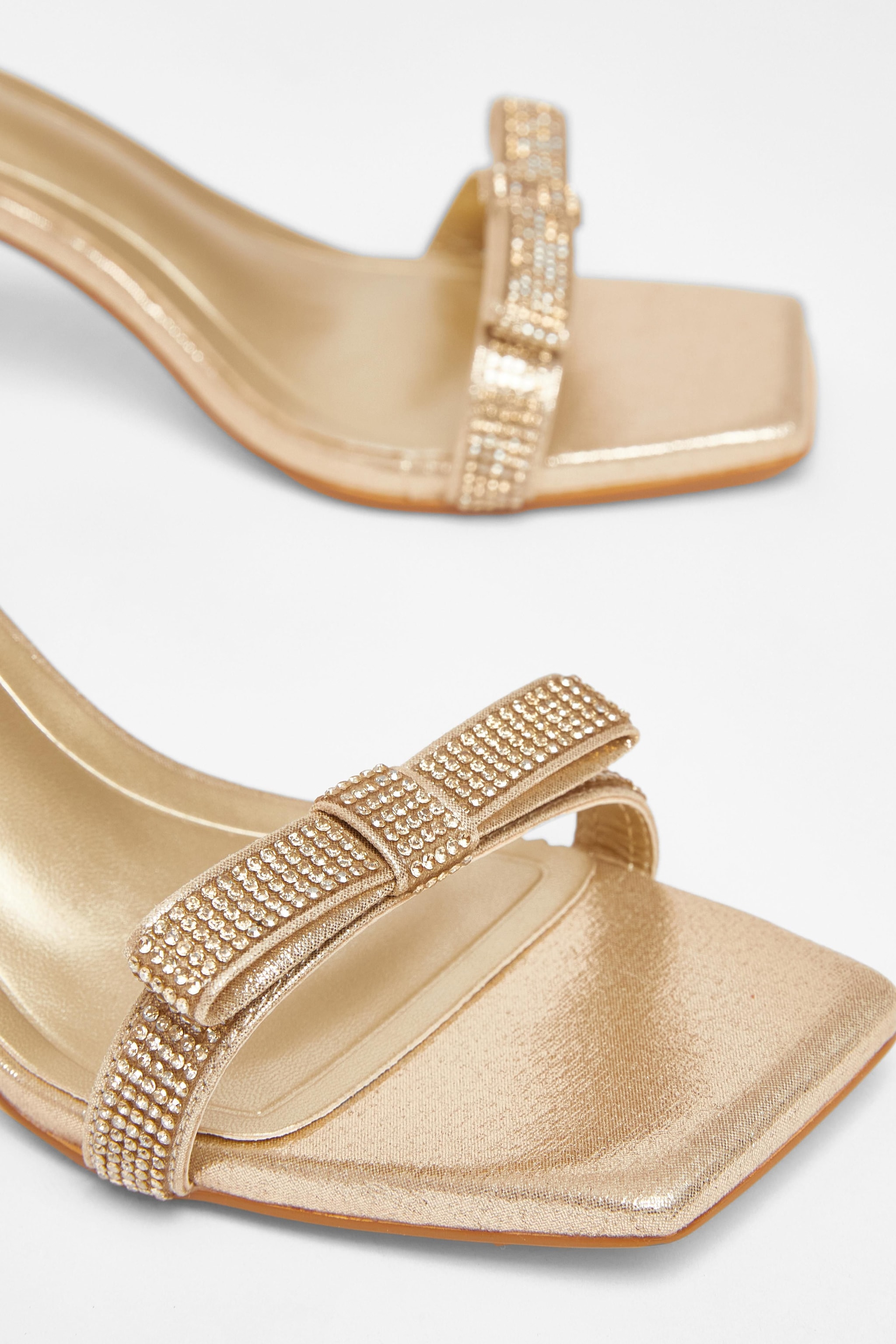 Quiz Gold Diamante Bow Front Heels image 4