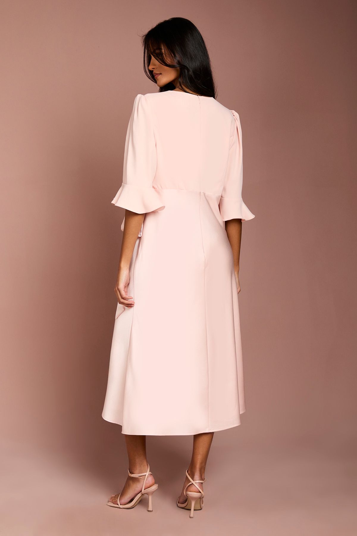 Coast Petite Ruffle Sleeve Satin Back Crepe Wrap Dress Blush image 3