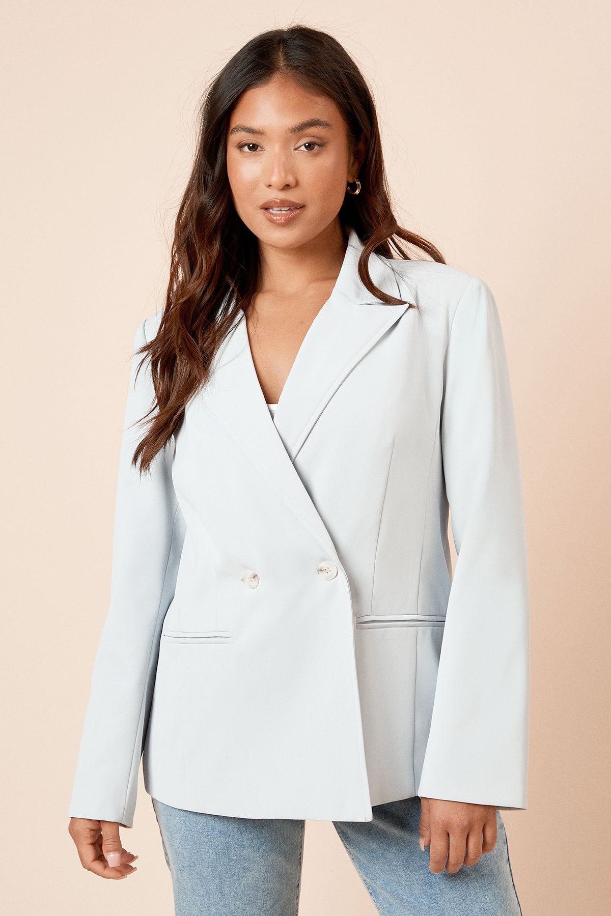 Dorothy Perkins Petite Tailored Seam Front Detail Blazer Light Blue image 1