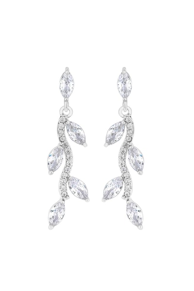 Jon Richard Silver Crystal Leaf Drop Earrings