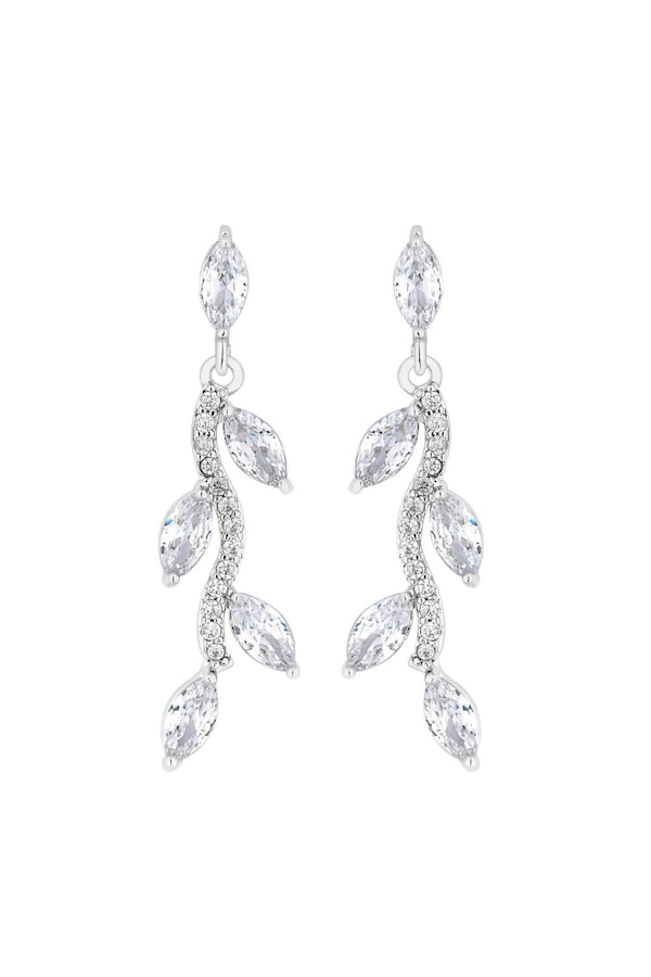 Jon Richard Silver Crystal Leaf Drop Earrings