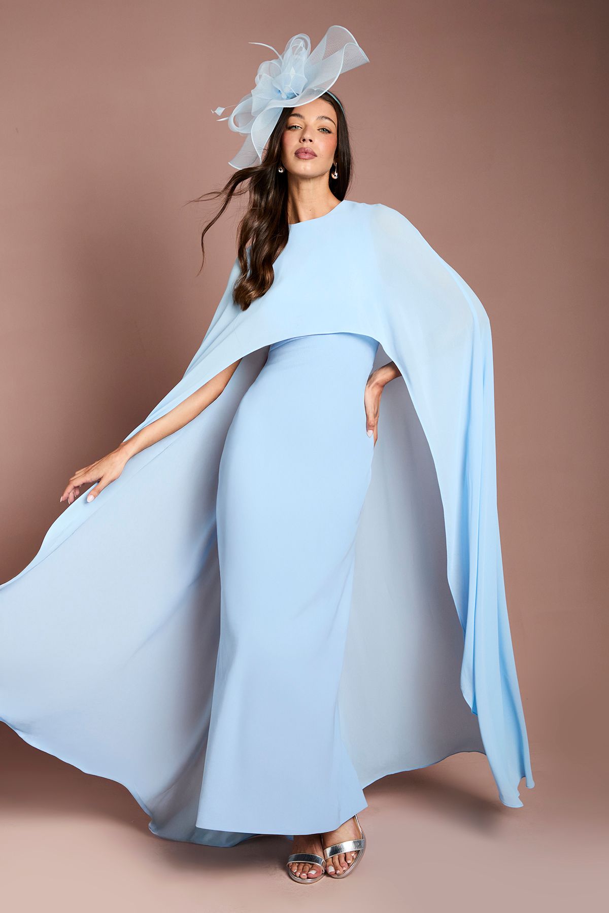 Coast Cape Sleeve Maxi Dress Pale Blue