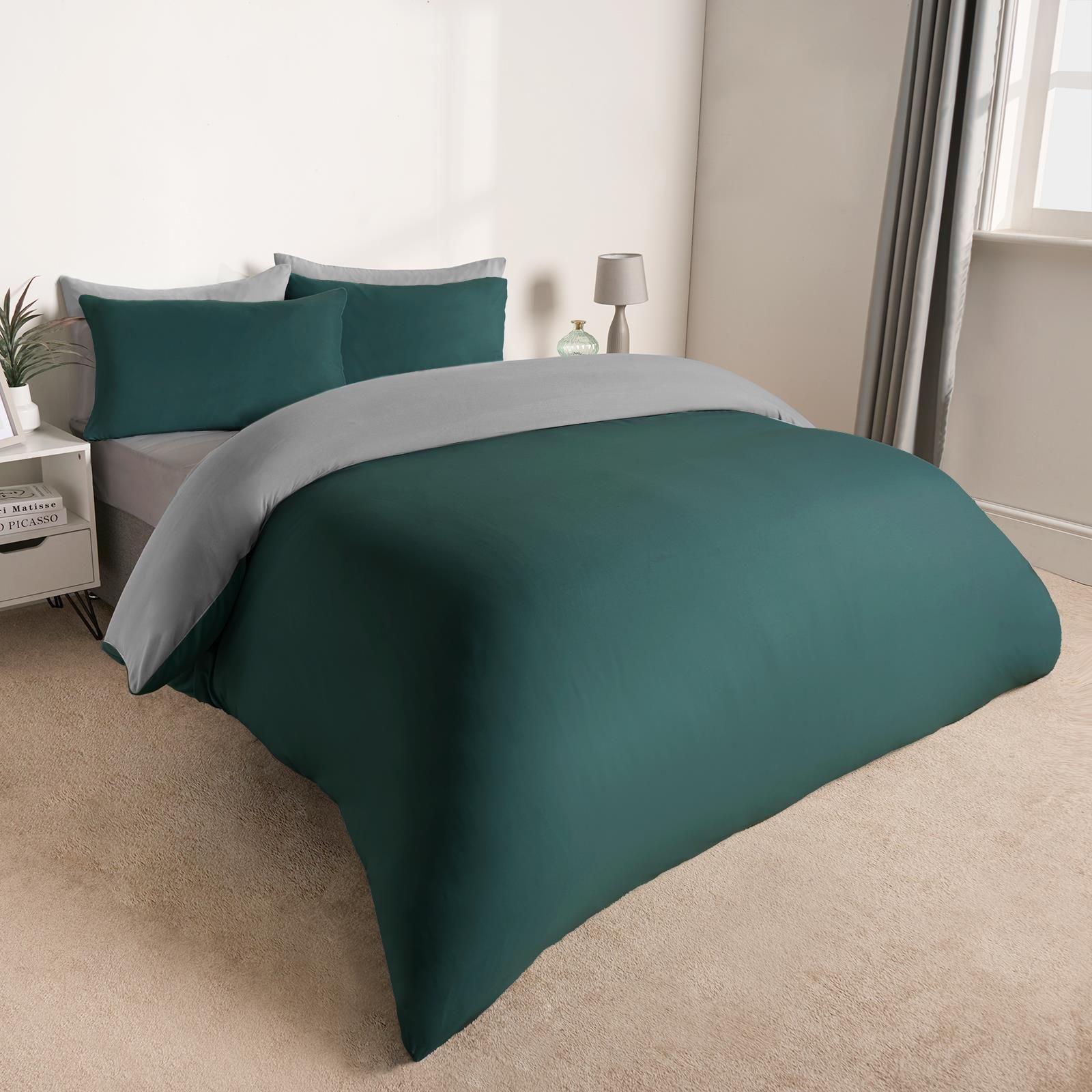 OHS Plain Reversible Duvet Cover With Pillowcase Set image 2