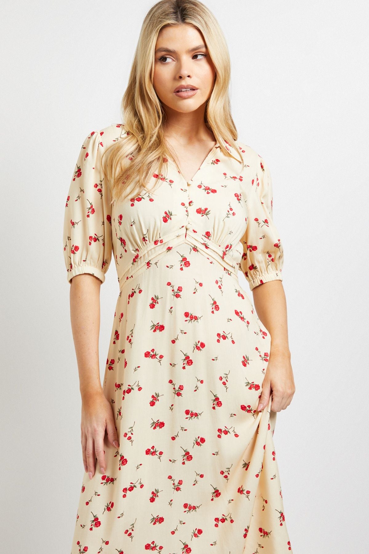 Dorothy Perkins Yellow Ditsy Collared Button Detail Puff Sleeve Midi Dress Yellow image 2