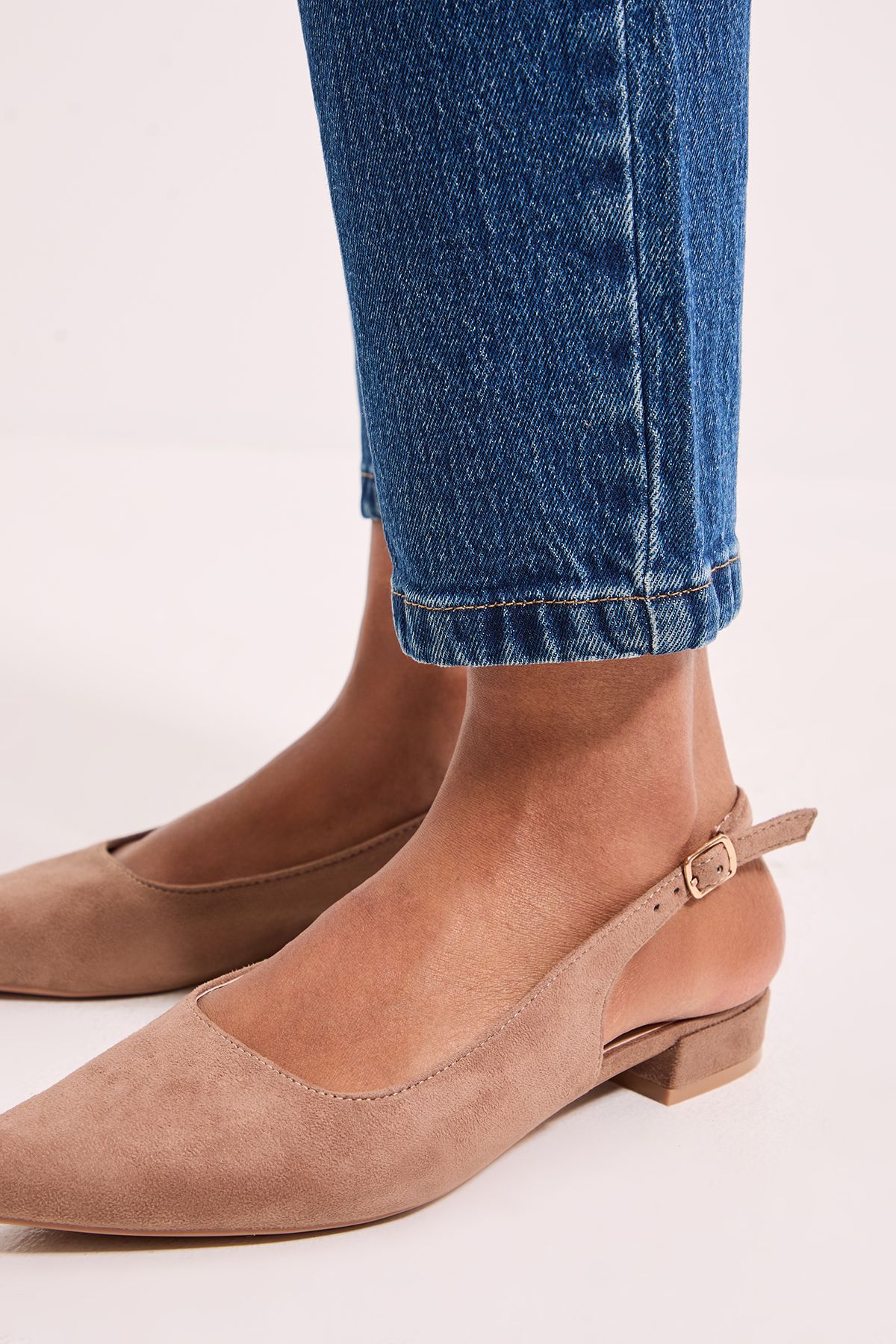 Dorothy Perkins Enola Faux Suede Pointed Low Block Heel Slingback Shoes Taupe image 4