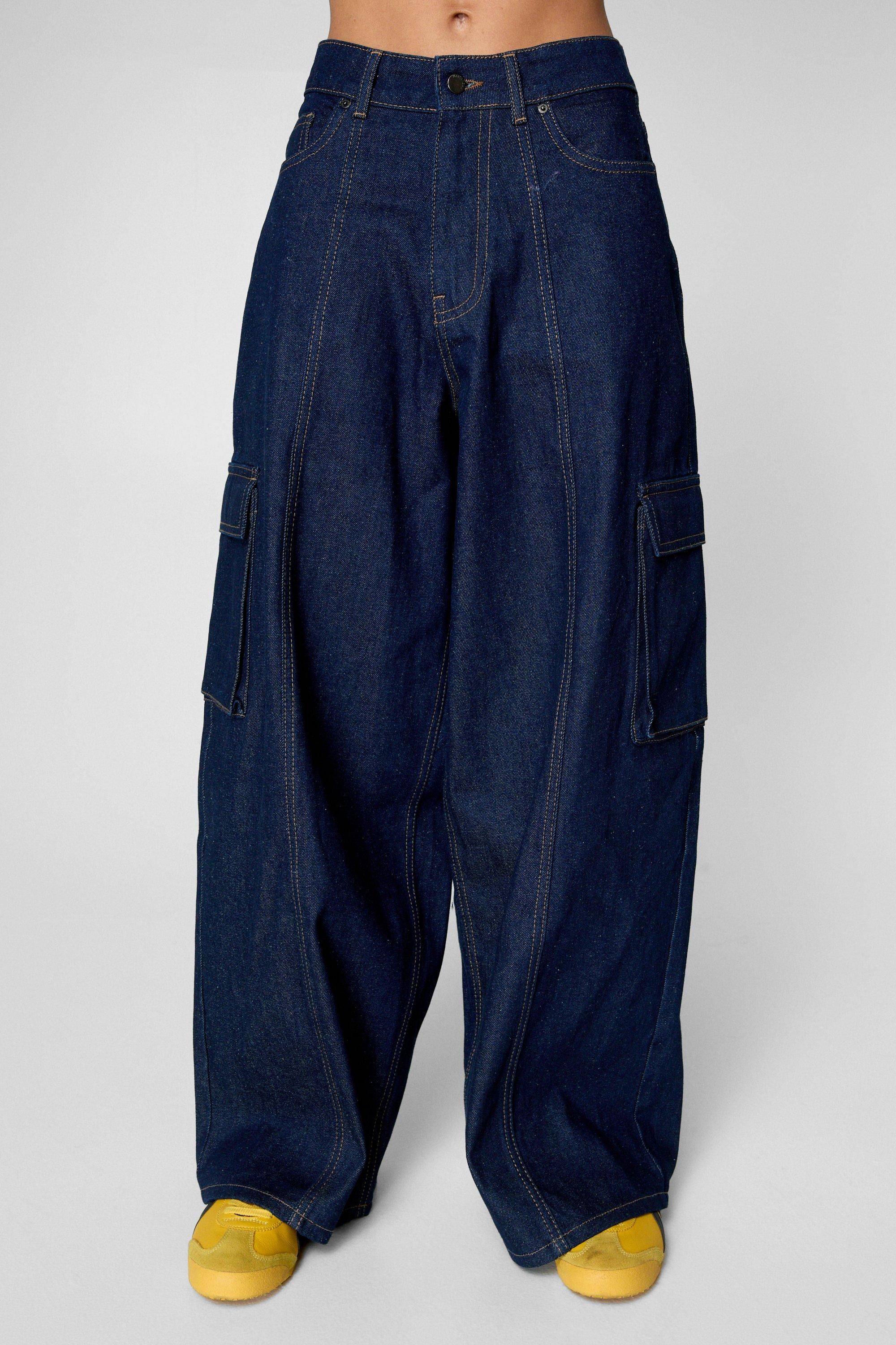 NastyGal Cargo Denim Jean Indigo image 3