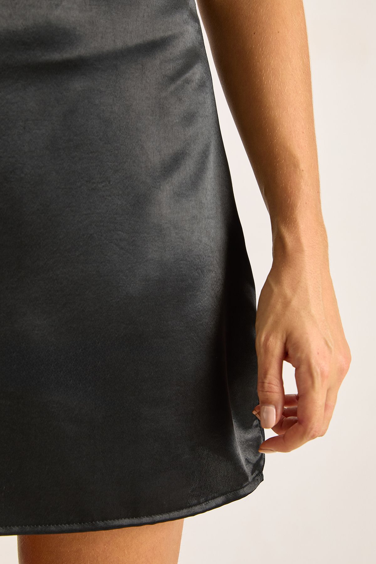 NastyGal Satin Strappy Trim Detail Mini Dress Black image 5