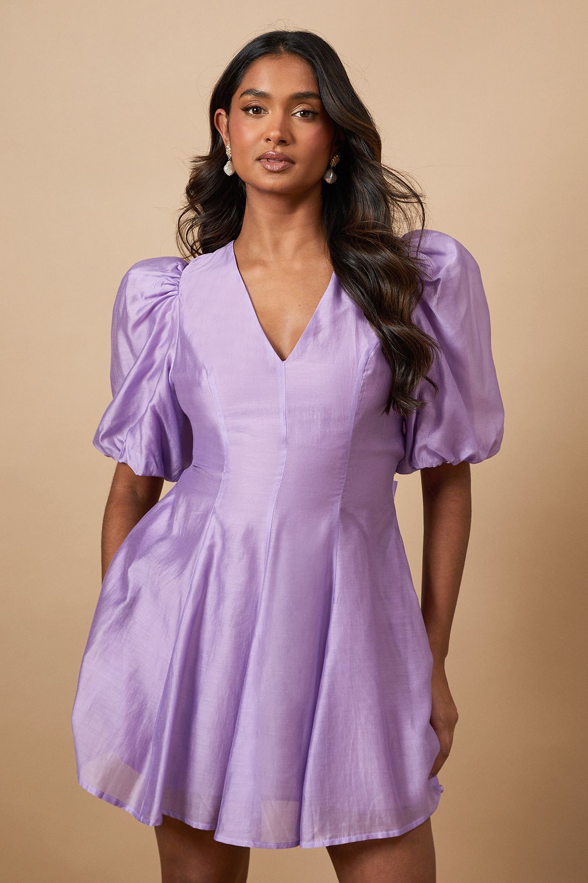 Oasis Puff Sleeve Mini Dress Purple image 2
