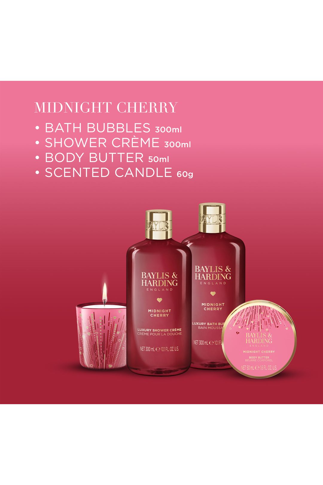 Baylis & Harding Midnight Cherry Gift Wrapped Candlelit Bathing Gift Set Multi image 4
