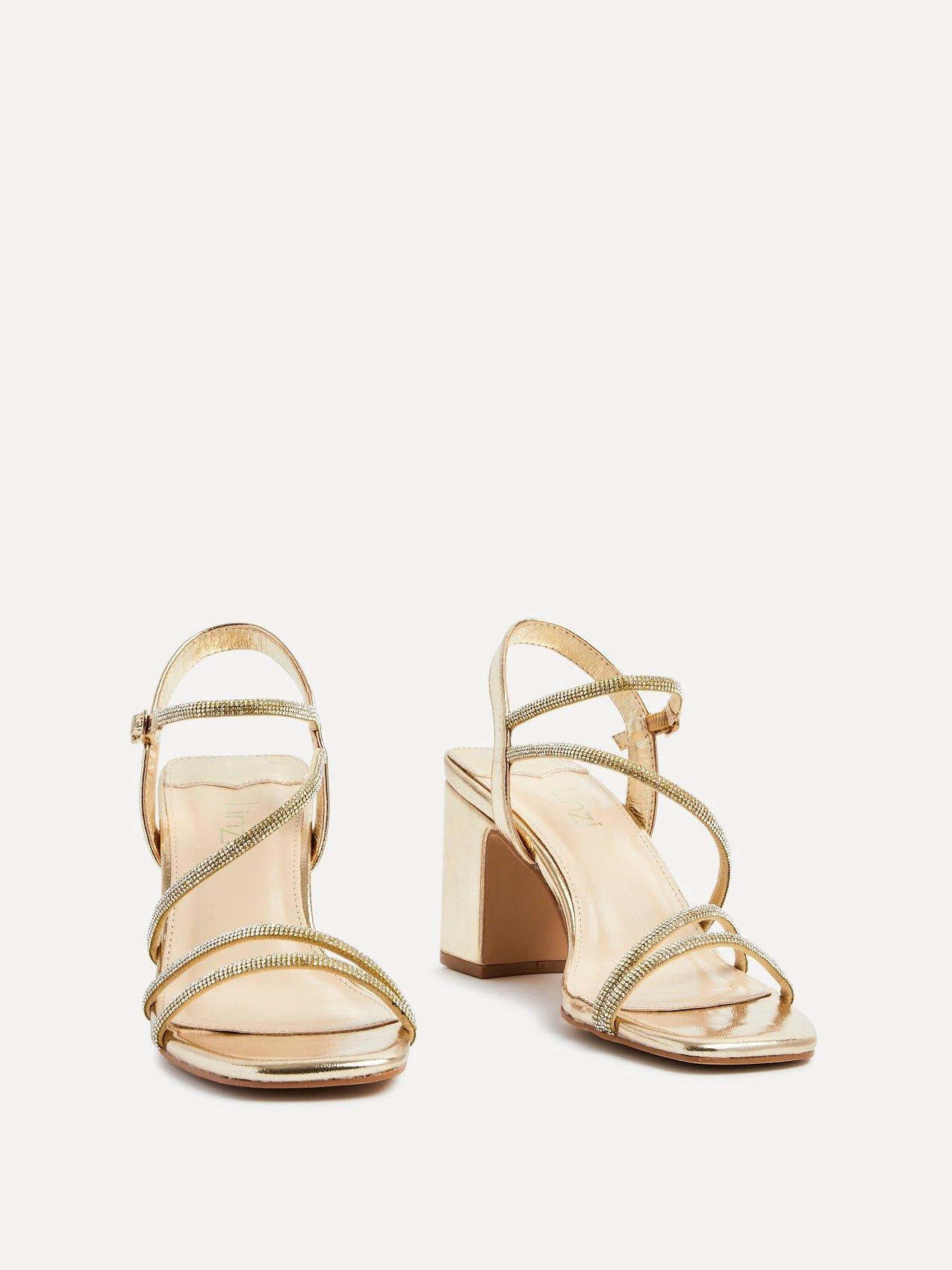 Linzi Kira Gold Faux Leather Strappy Diamante Block Heel image 3