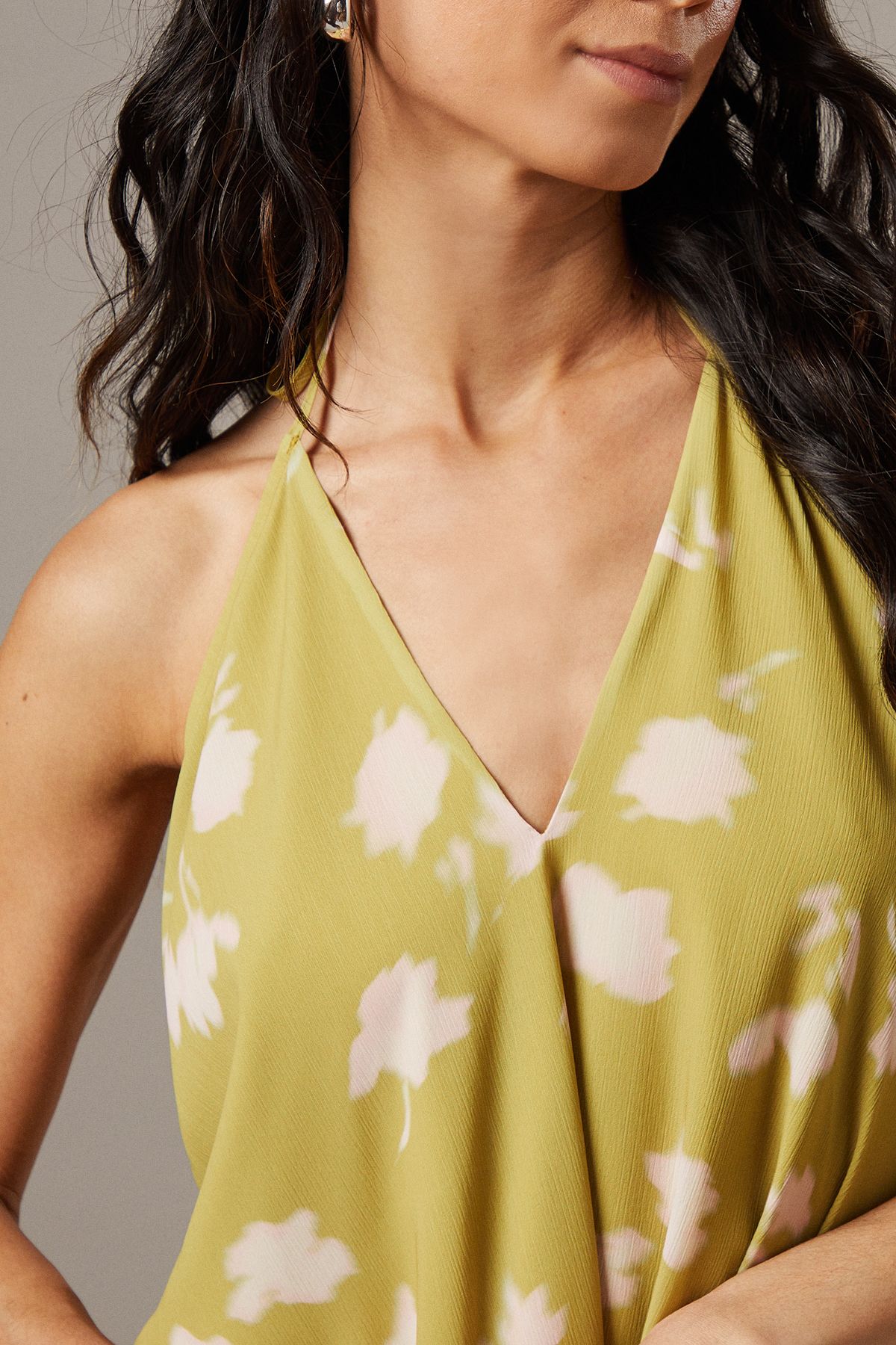 Warehouse Chiffon Halter Mini Sundress Olive image 5