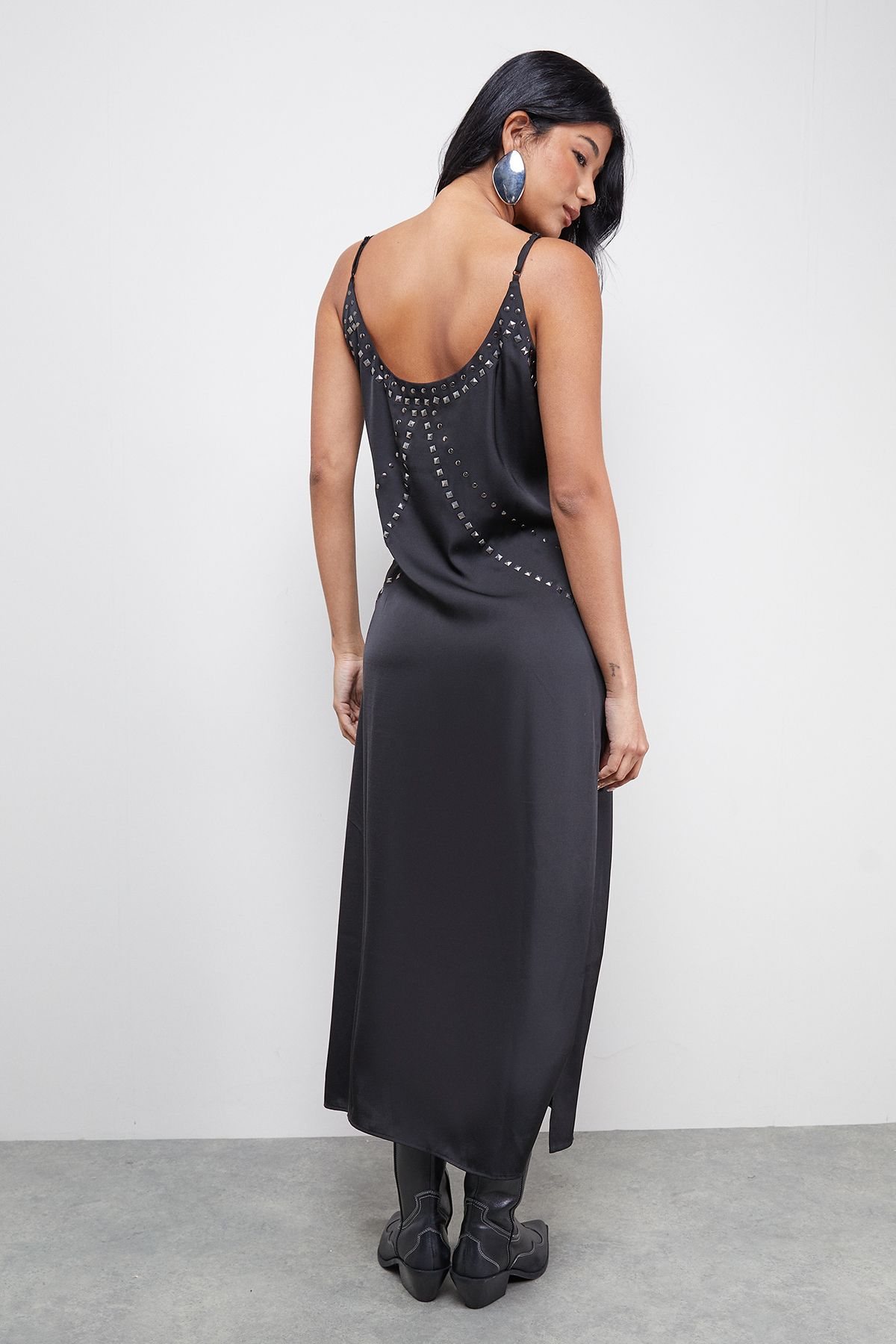 Warehouse Premium Stud Embellished Strappy Cami Slip Dress Black image 3