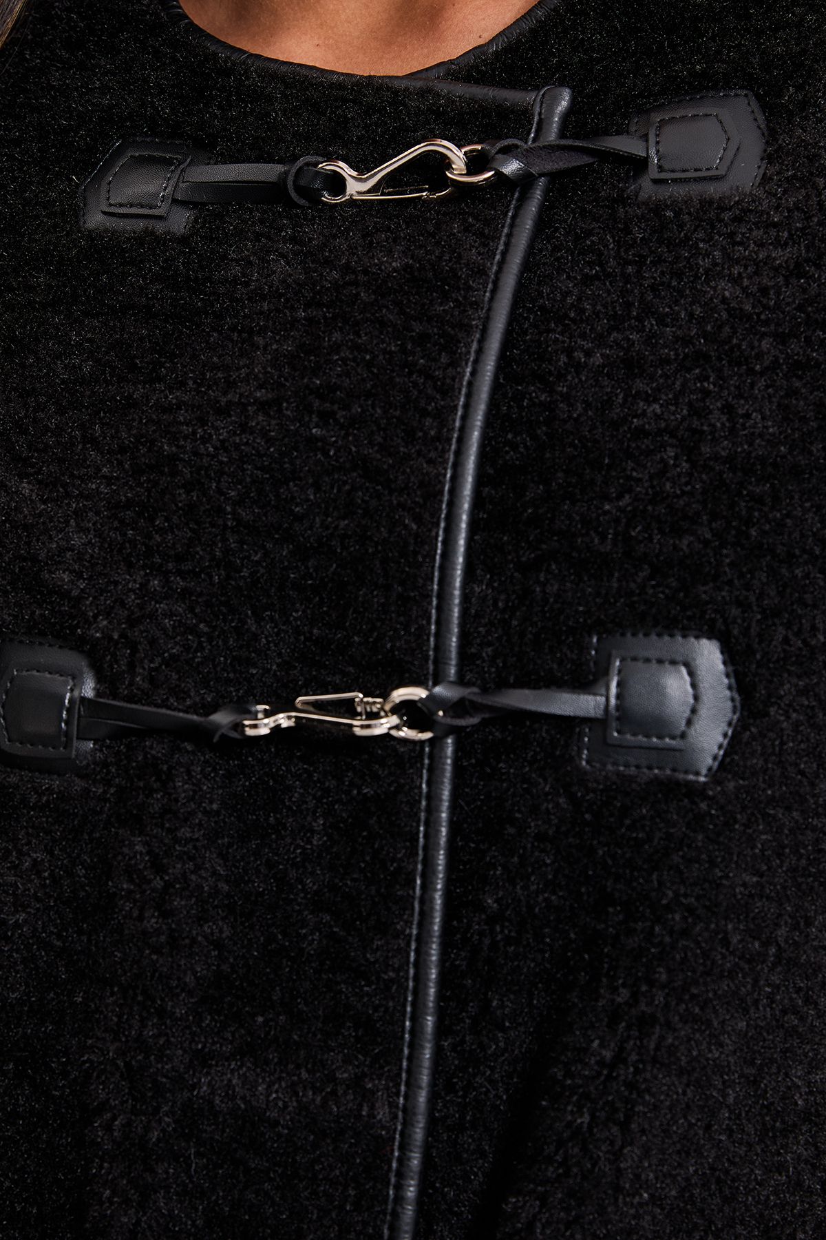 Dorothy Perkins Toggle PU Detail Borg Coat Black image 5