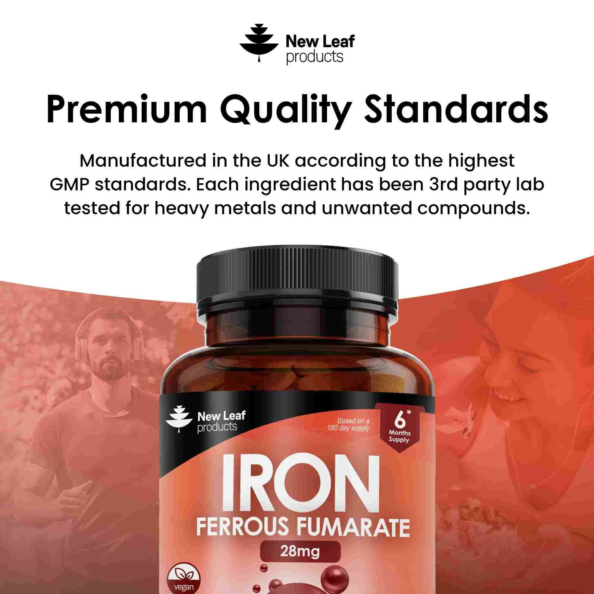 New leaf health Gentle Iron Tablets 28mg - Ferrous Fumarate Iron Supplements 6 Month Supply image 5