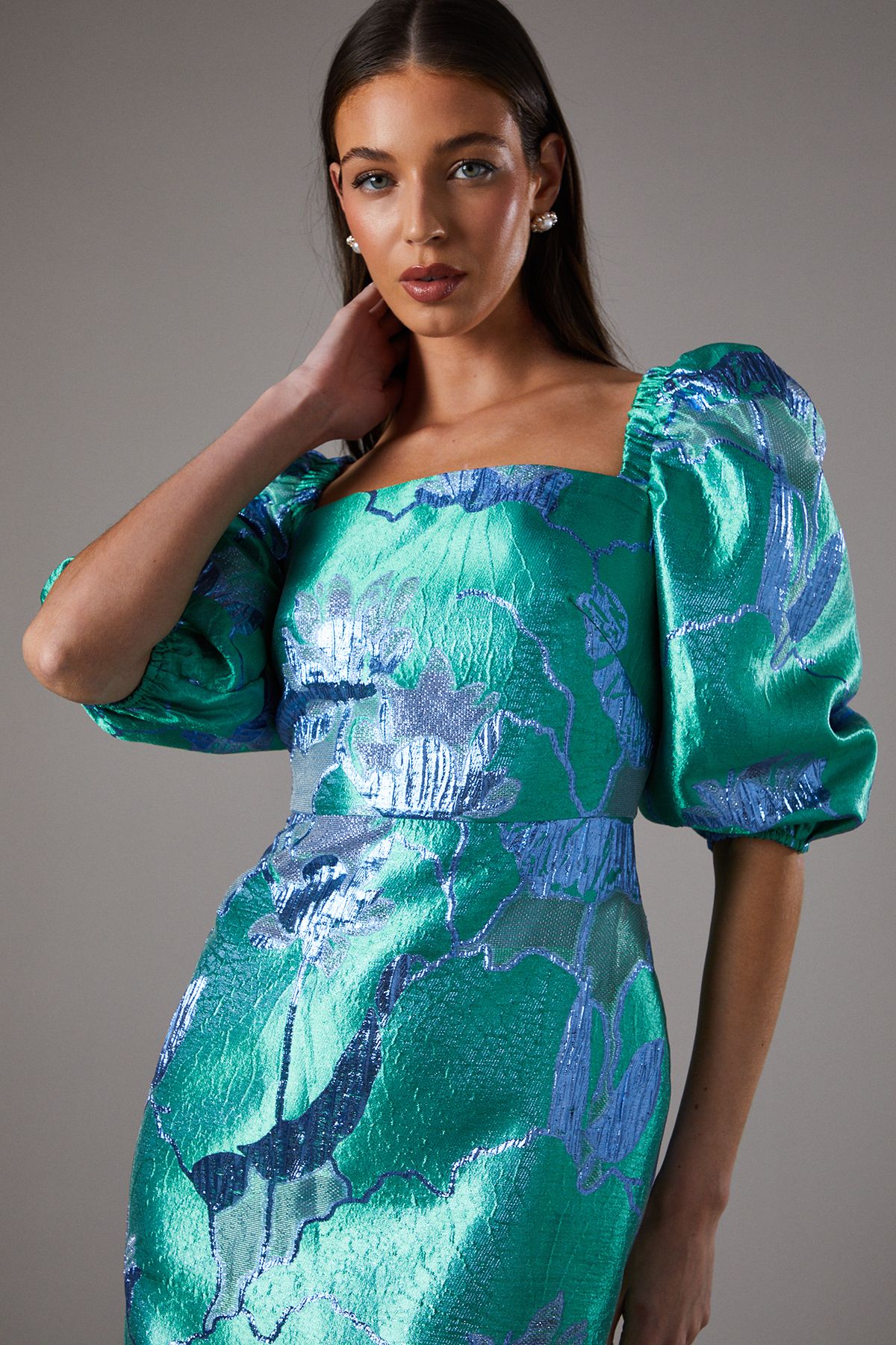 Coast Bubble Sleeve Jacquard Dress Green image 4