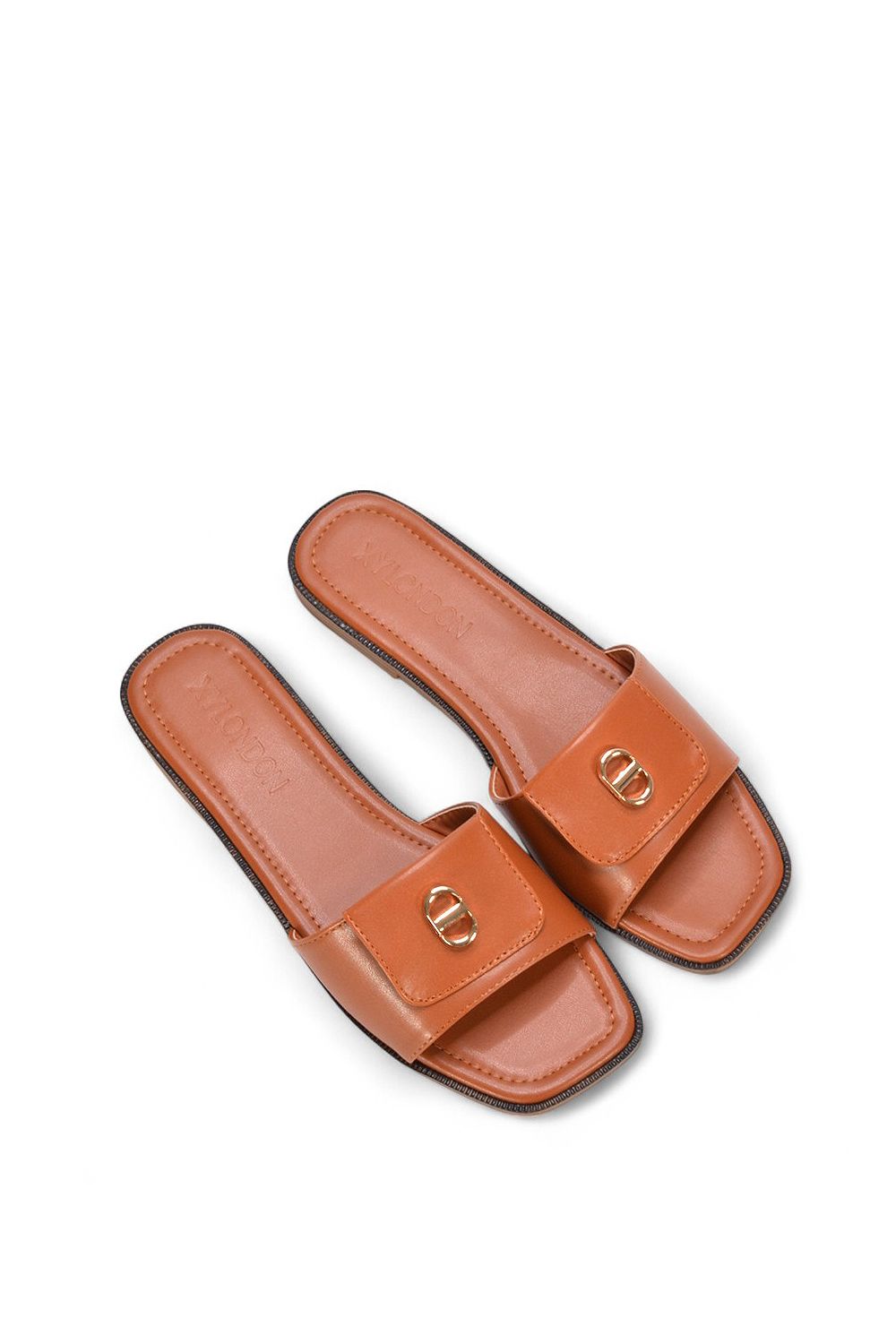 XY London 'Leigh' Open Toe Foldover Buckle Slip On Flat Slider Mules image 5