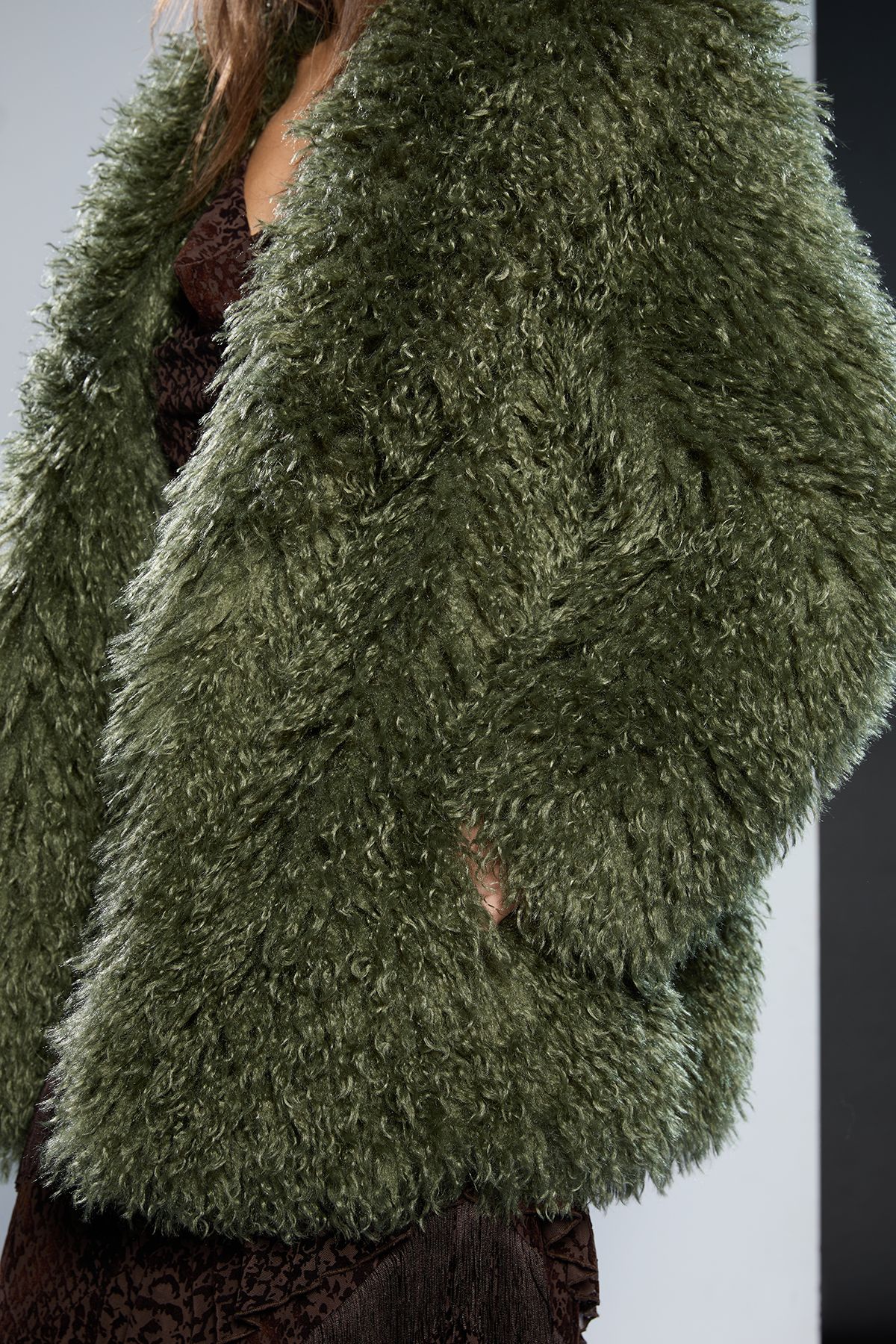 RUNWAY 1.8.1.8 Runway 1.8.1.8 Mongolian Faux Fur Short Coat Khaki image 4