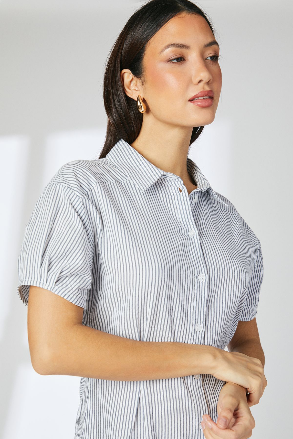 Principles Navy Stripe Dart Detail Seersucker Shirt Dress Navy image 3