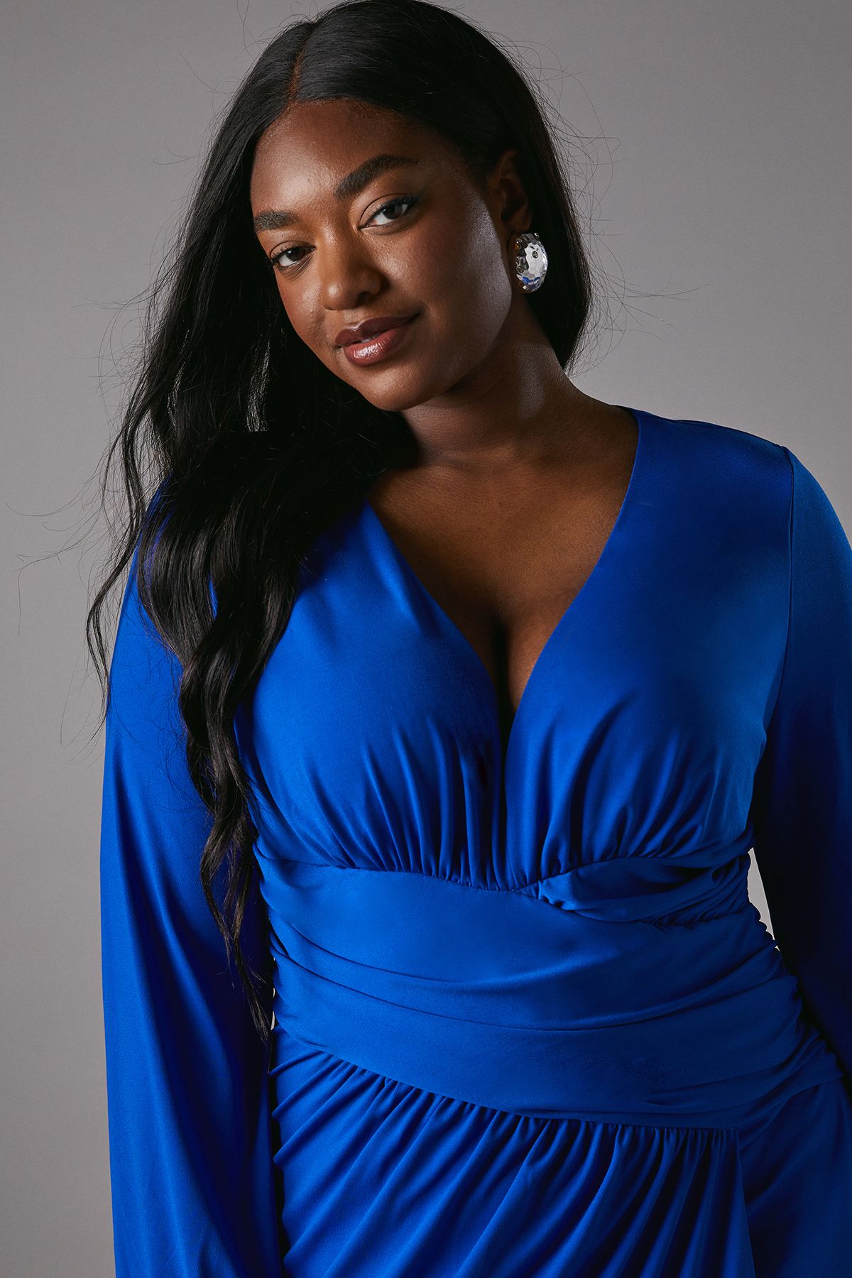 Coast Plus Jersey Tie Wrap Front Long Sleeve Dress Cobalt image 3