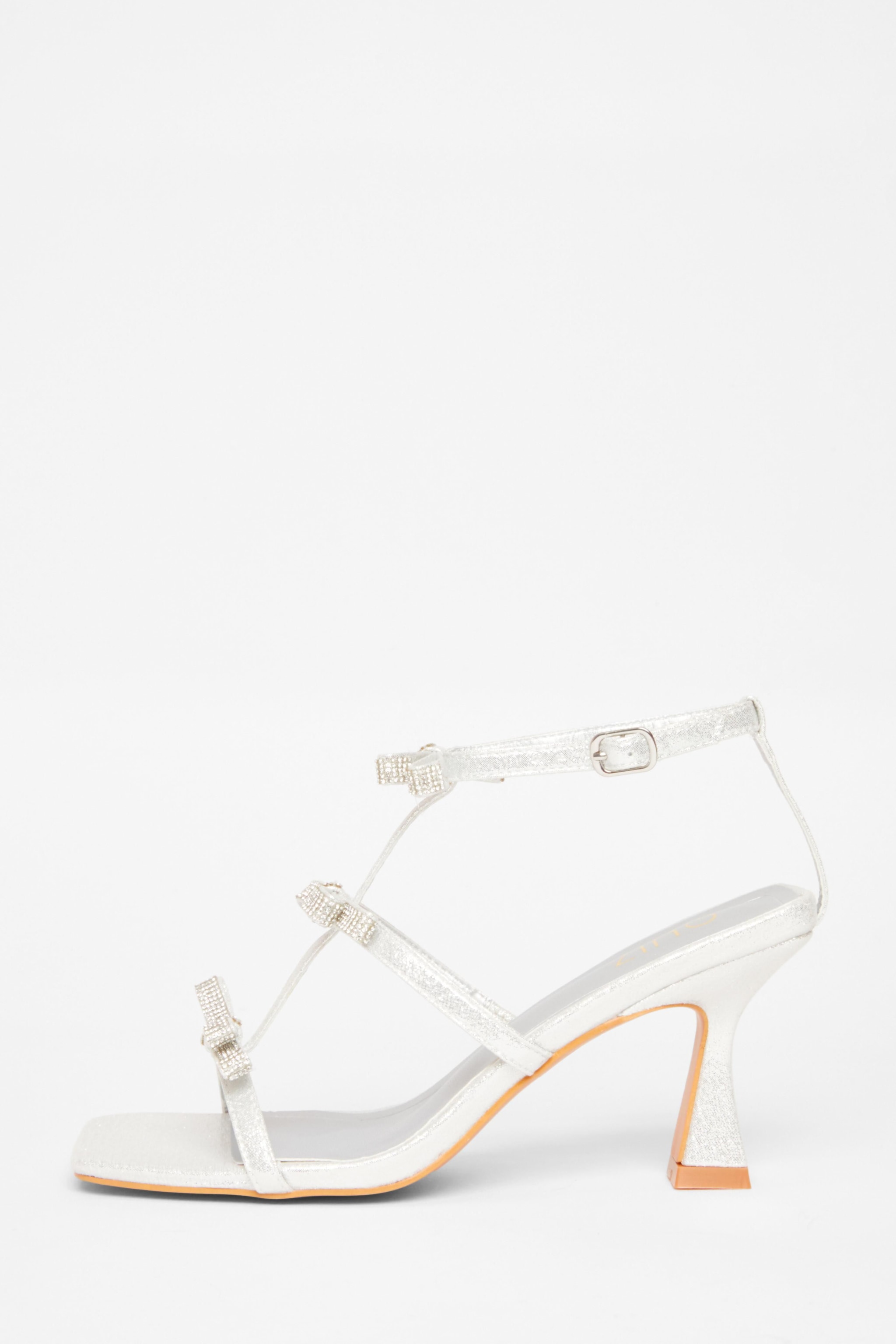 Quiz Silver Diamante Bow Heels image 3