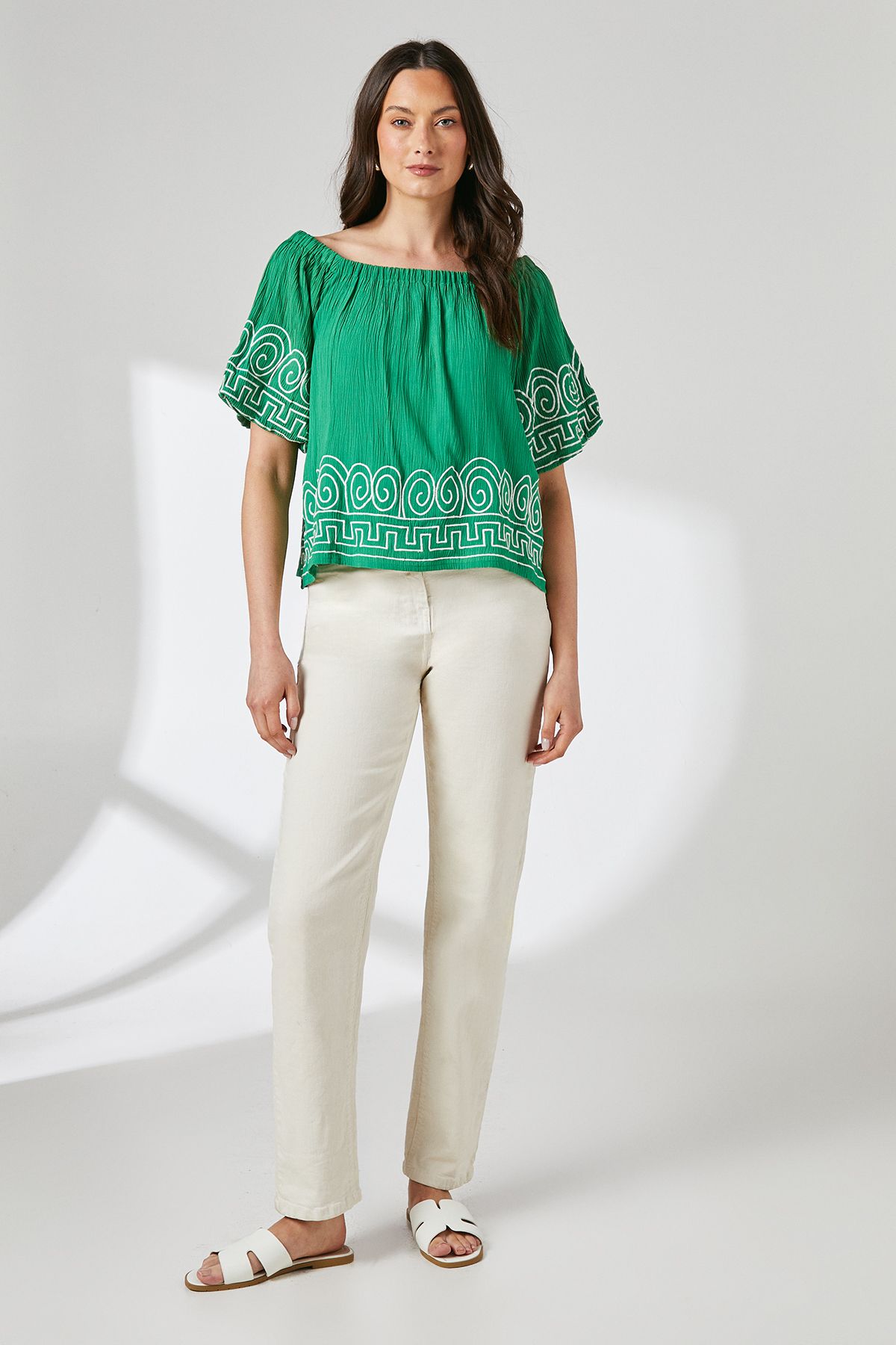 Principles Crinkle Bardot Bubble Sleeve Top Bright Green image 2