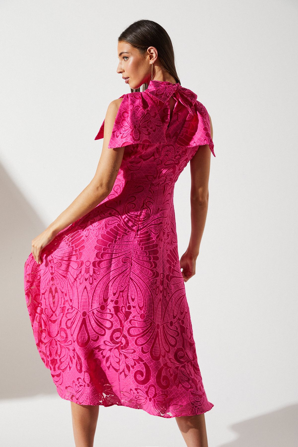 Coast Bow Sleeve Jacquard Dress Pink image 3