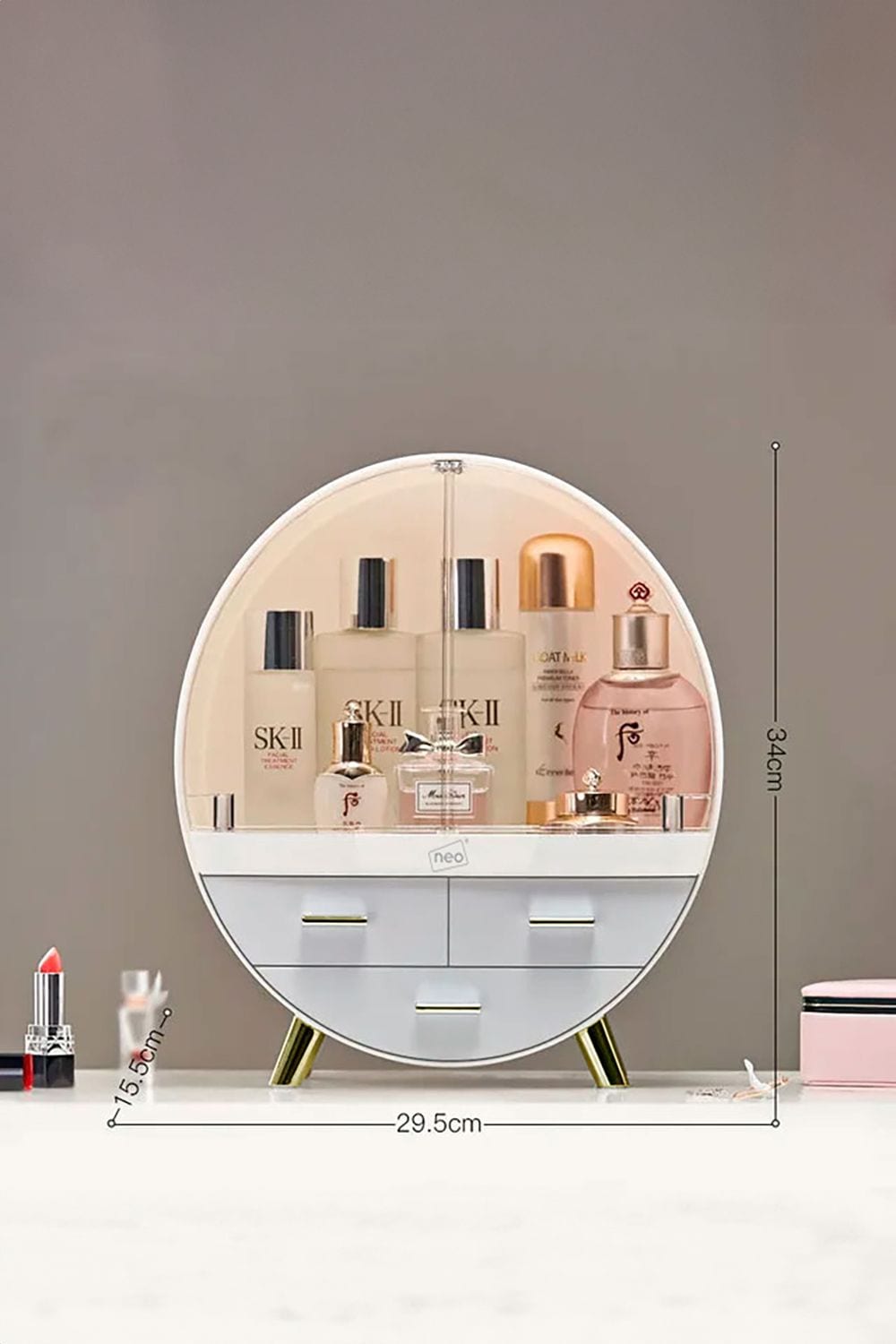 Neo 2 Drawer Round Desktop Cosmetic Makeup Display Storage Box Organiser image 3