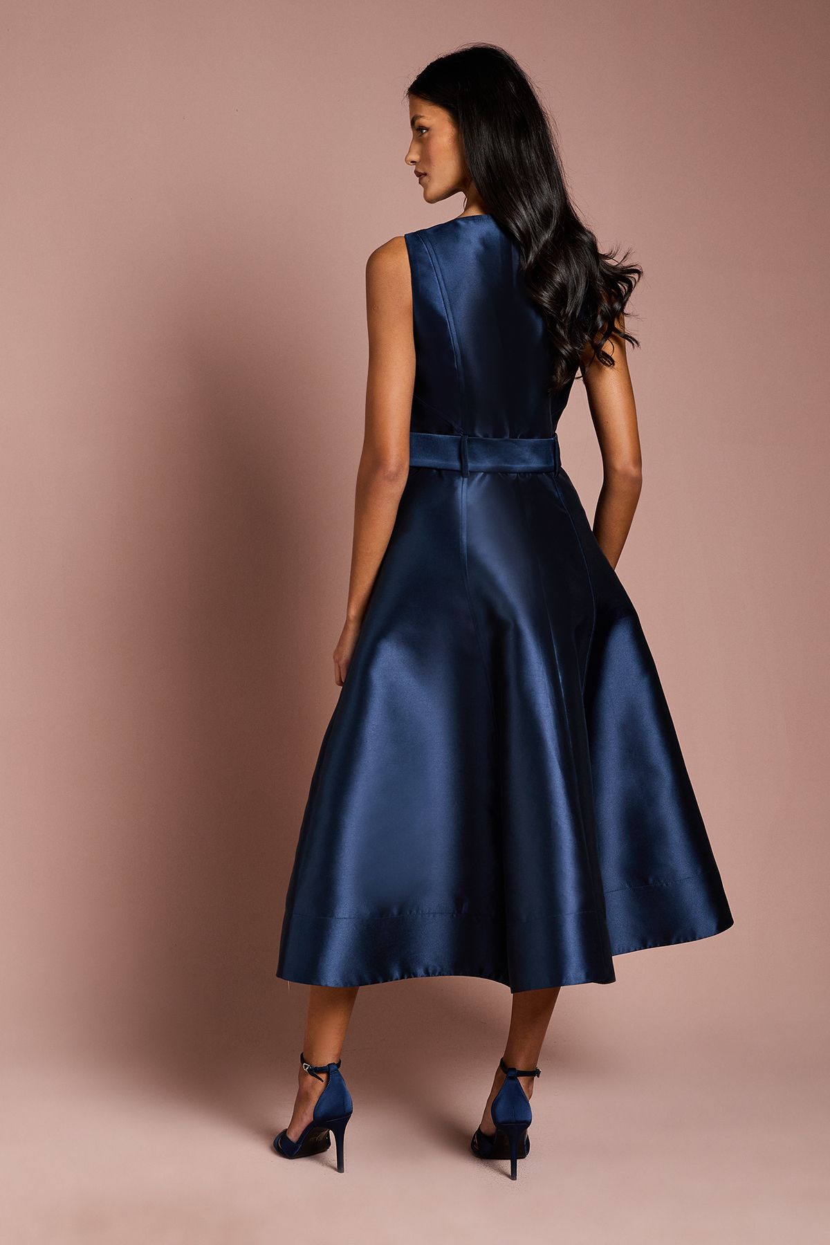 Coast Petite Button Through Belted Prom Dress Navy image 3
