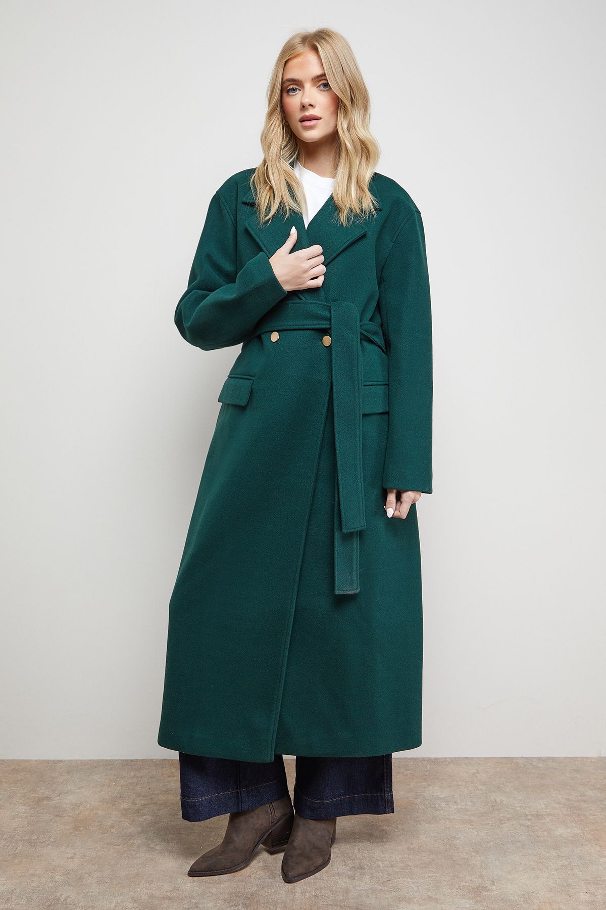 Oasis Tie Belt Detail Midi Coat Forest image 4