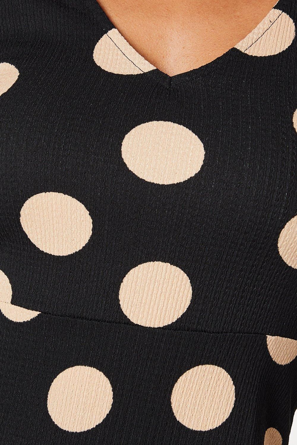 Dorothy Perkins Spot Long Sleeve V Neck Mini Dress Black image 5