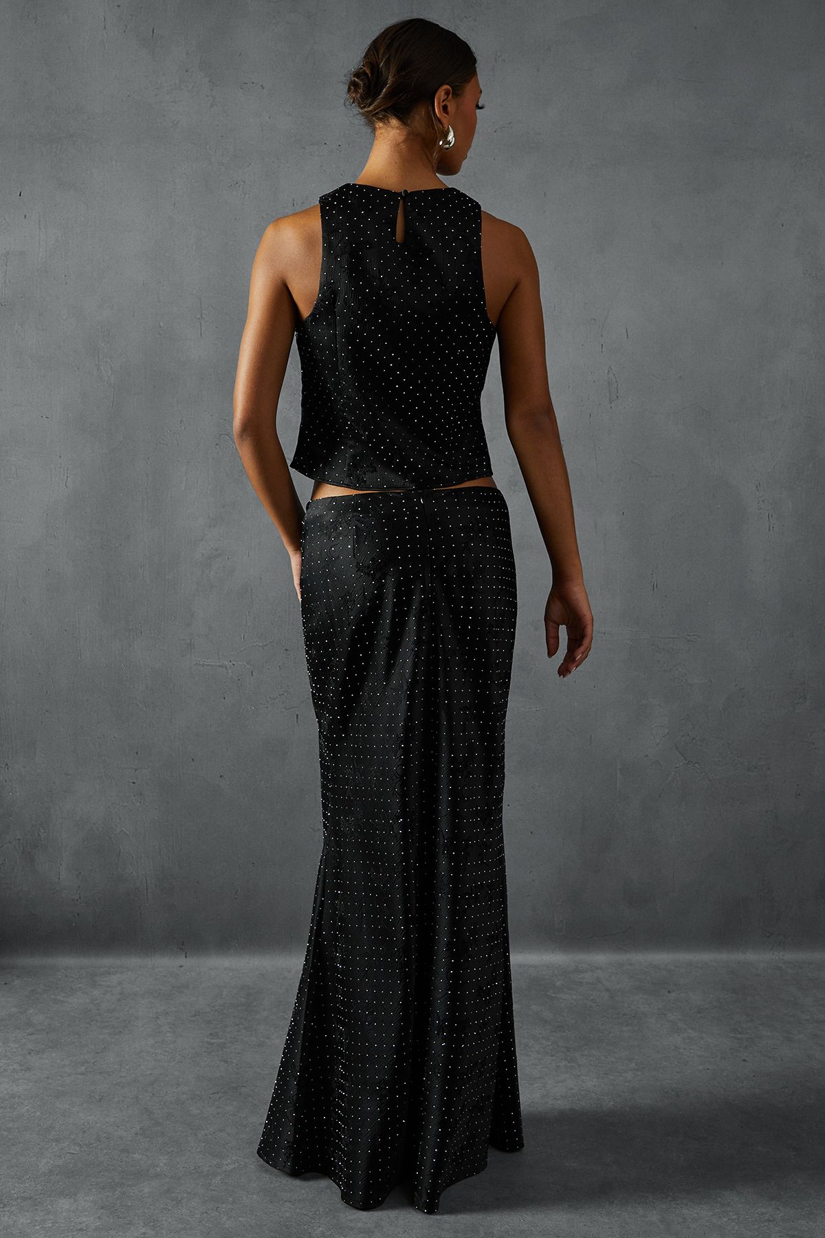 MissPap Diamante Hotfix Top And Maxi Skirt Co-Ord True Black image 3