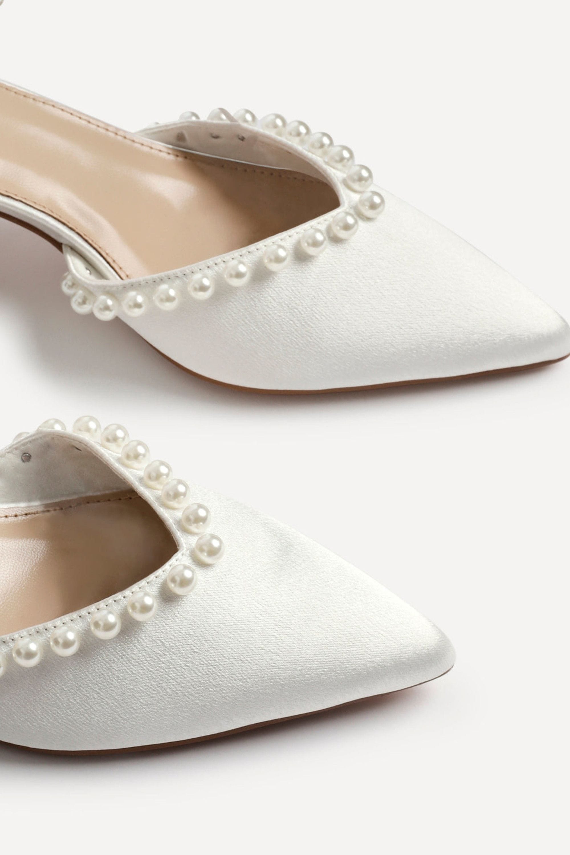 Linzi Swan Ivory Satin Bridal Low Block Court Heels image 4