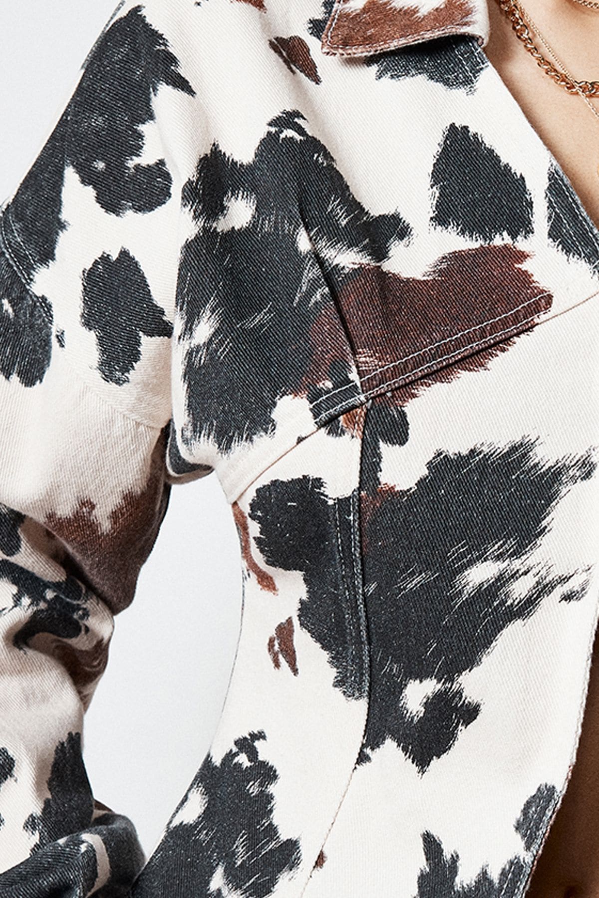 NastyGal Cow Print Denim Hot Pant Short Off White image 5