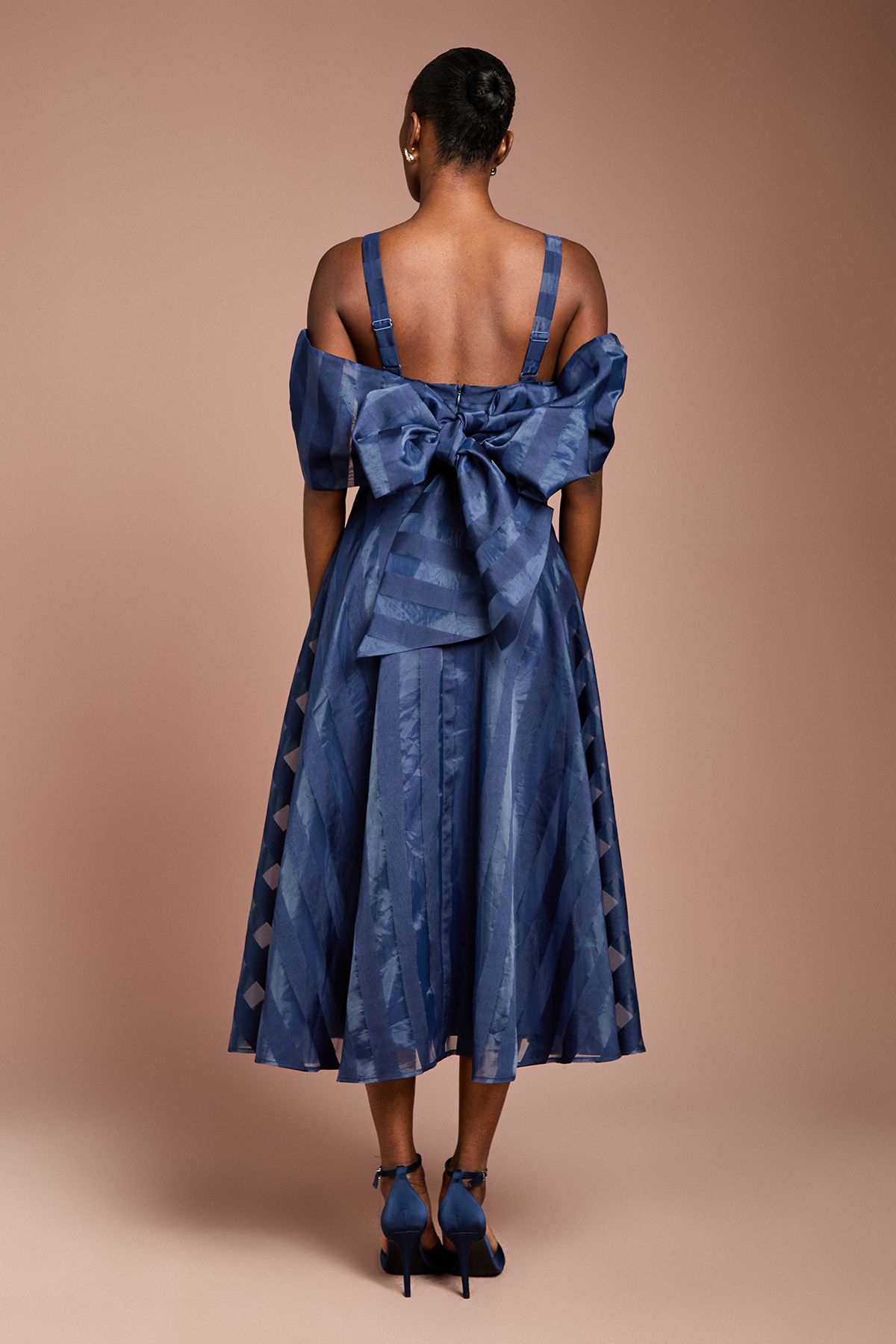 Coast Organza Bardot Midi Dress Navy image 3