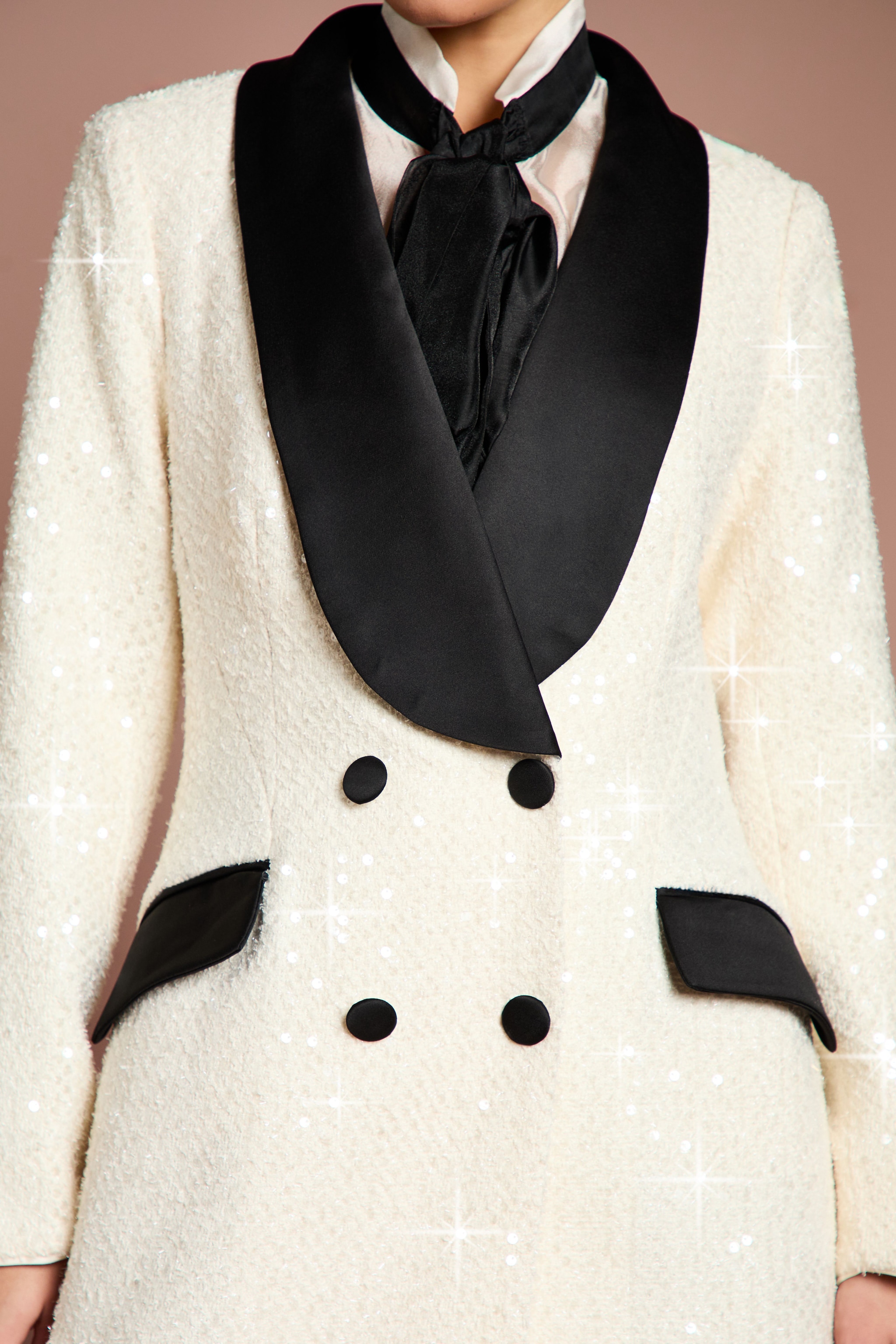 Coast Lisa Tan Double Breasted Sequin Tweed Maxi Coat Mono image 2