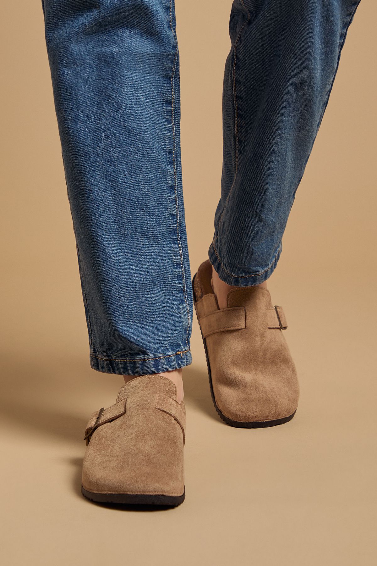 Oasis Jamie Faux Suede Closed Toe Footbed Flat Shoes Taupe image 2