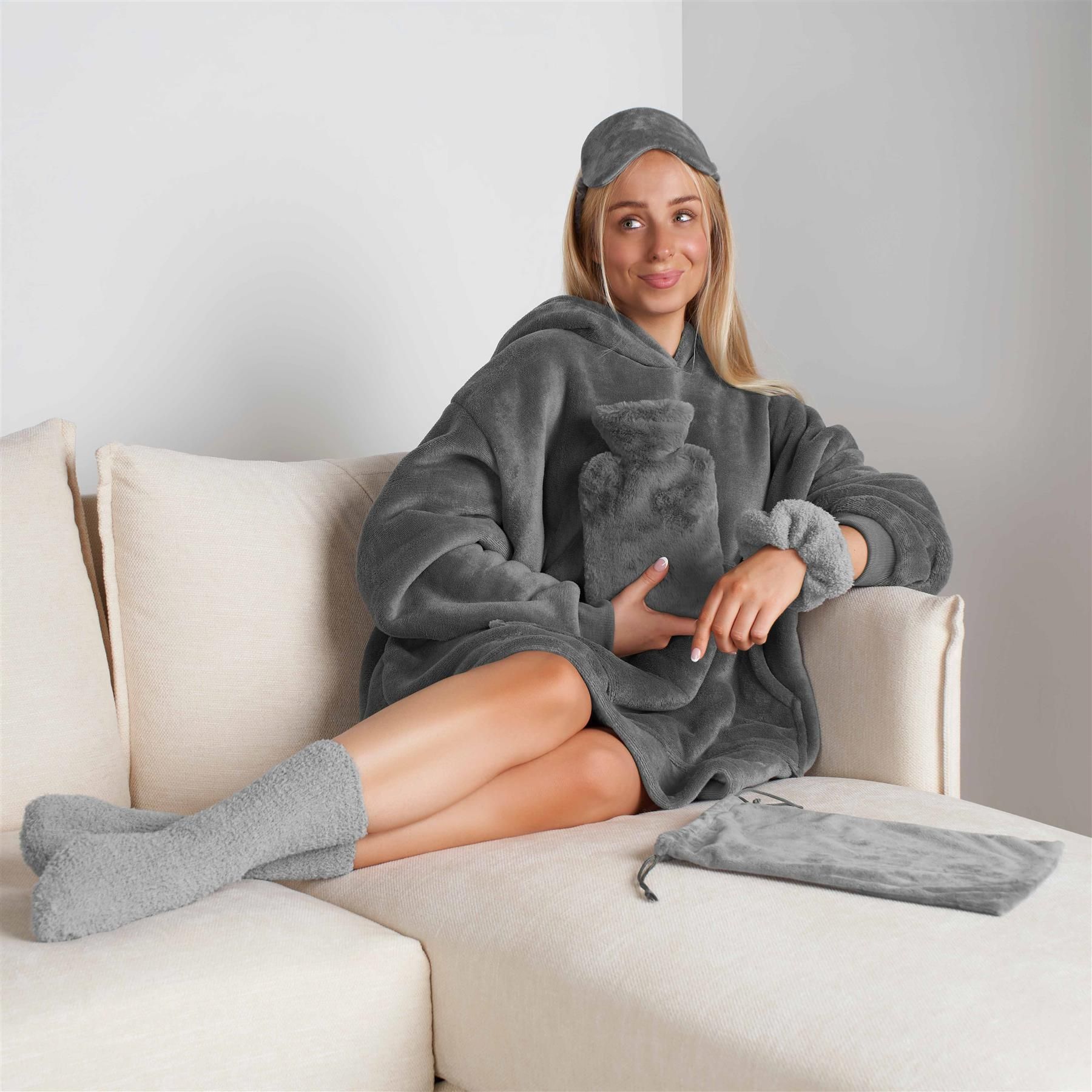 OHS Cosy Fleece Winter Hot Water Bottle 5PC Gift Set image 2