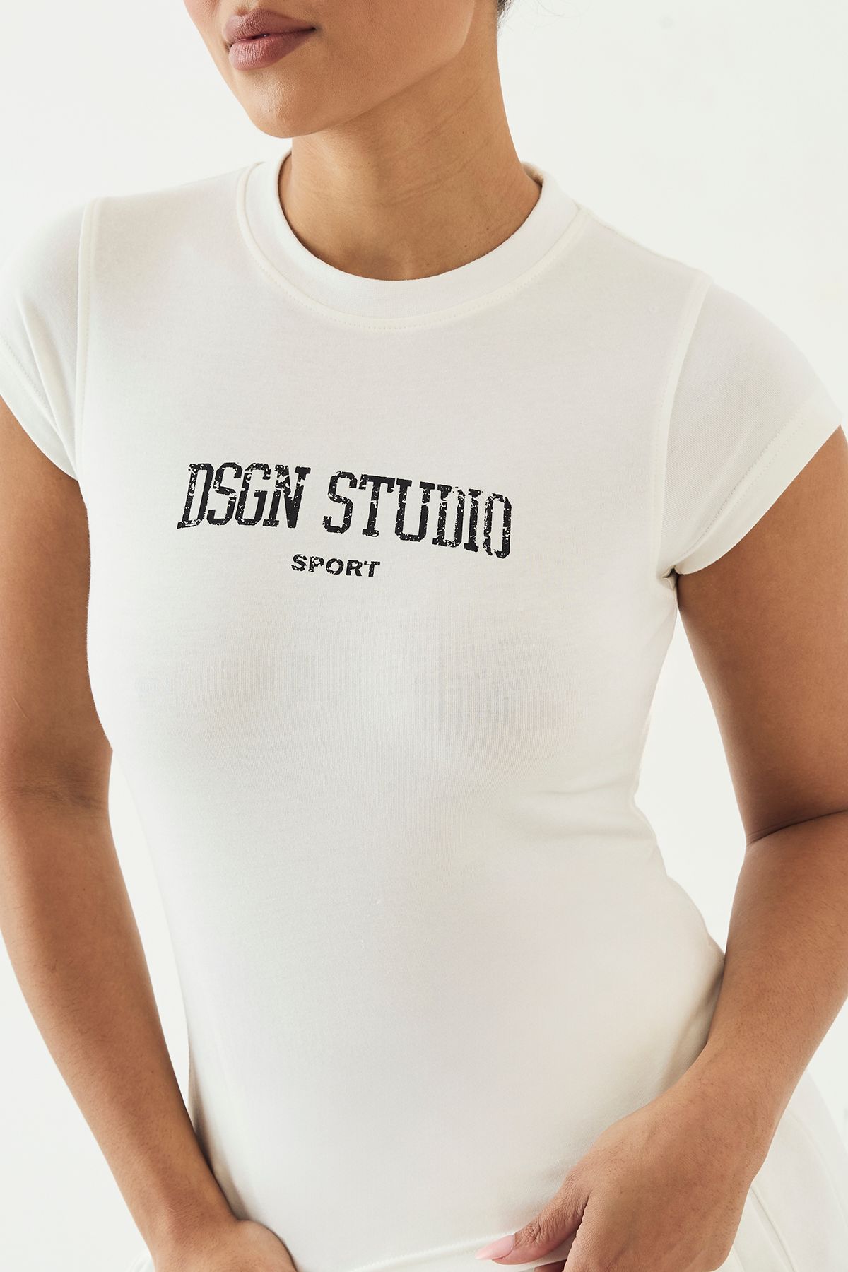 DSGN Studio DSGN Studio Collegiate Printed Fitted Short Sleeve Top Cream image 4