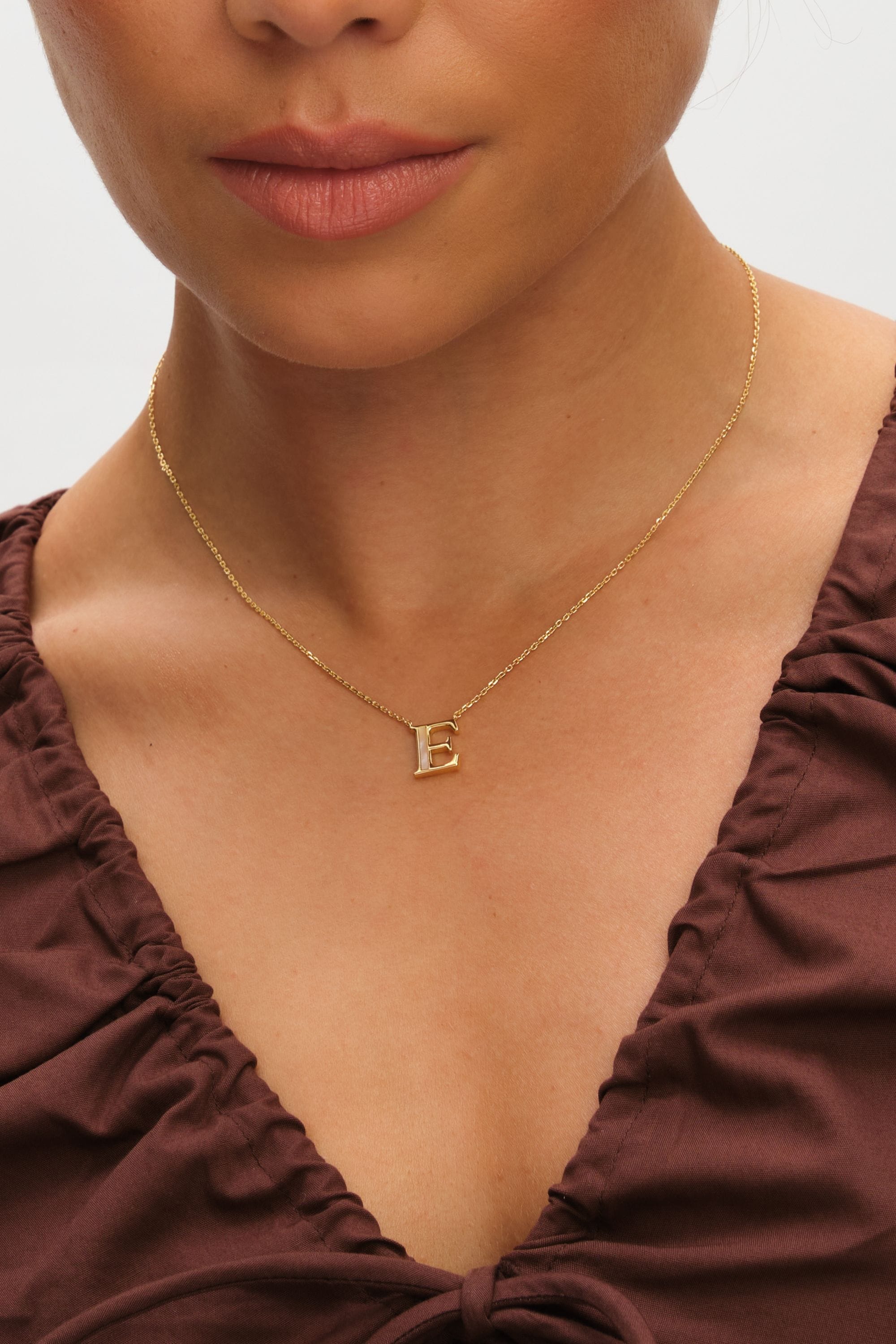 Inicio 14K Gold Plated and Mother of Pearl Initial Pendant - E - Gift Pouch image 2